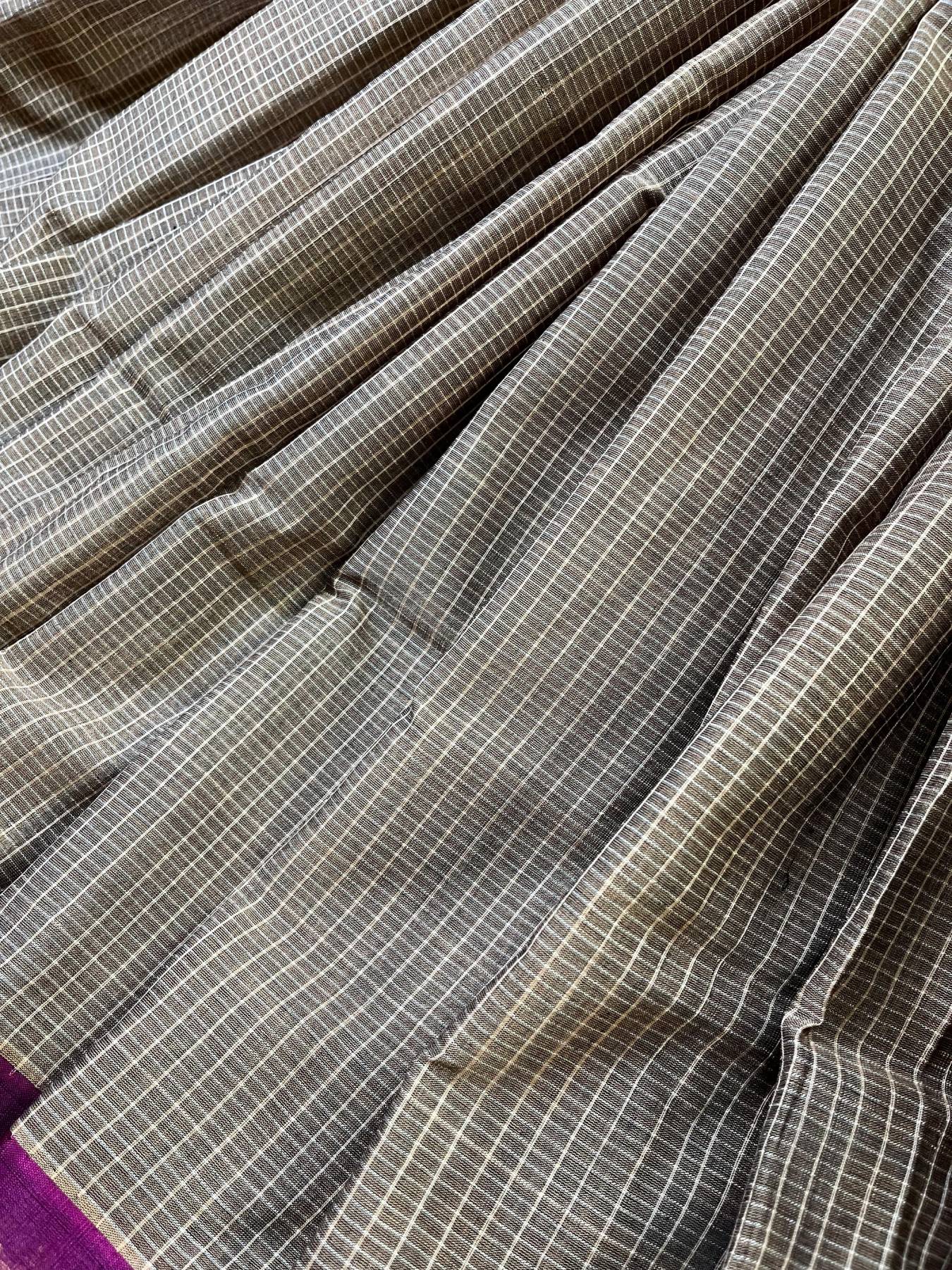 BROWN COTTON PURE HANDLOOM GADWAL SAREE