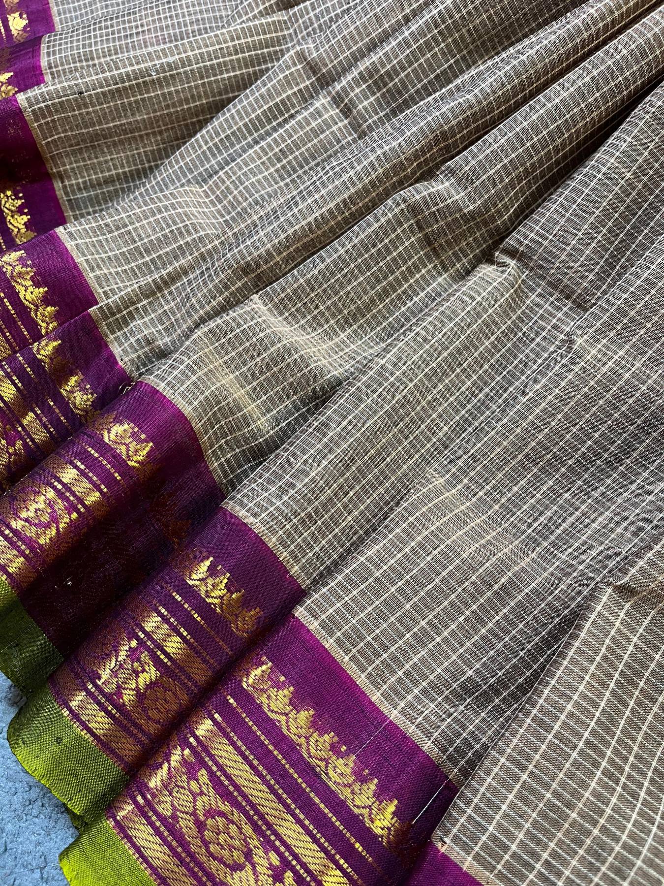 BROWN COTTON PURE HANDLOOM GADWAL SAREE