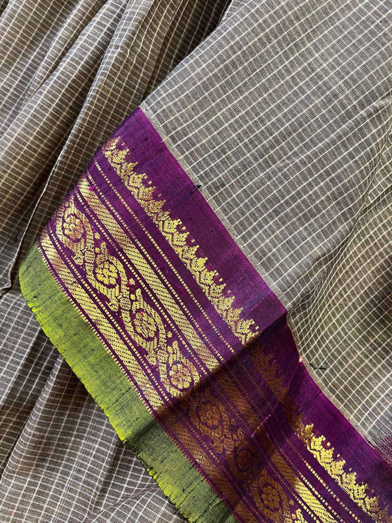 BROWN COTTON PURE HANDLOOM GADWAL SAREE