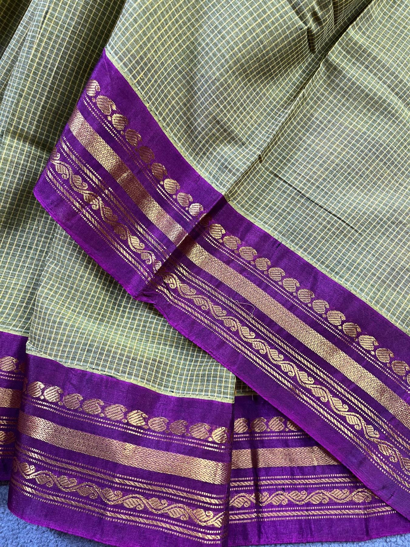 PARRORT GREEN COTTON PURE HANDLOOM GADWAL SAREE
