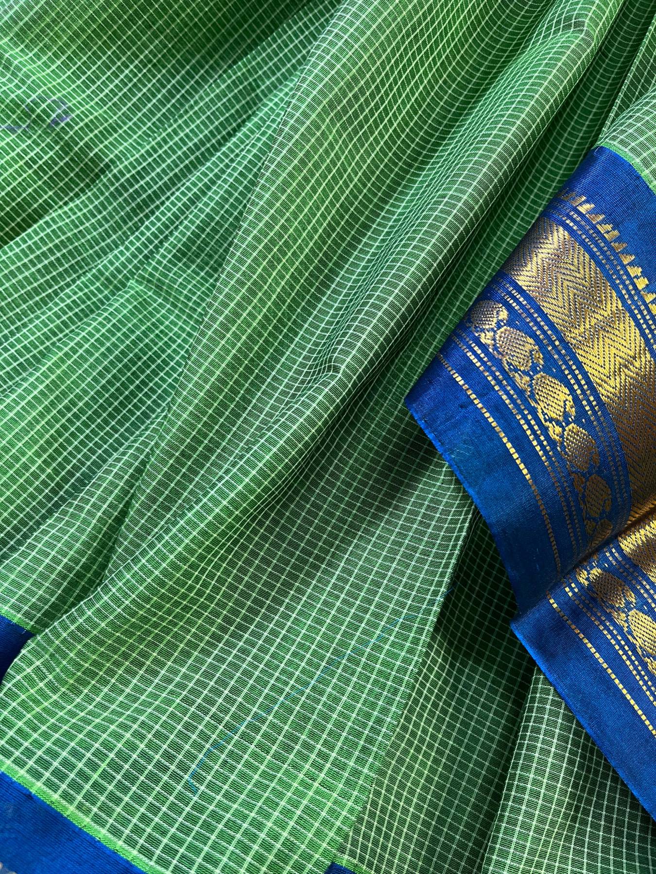 GREEN COTTON PURE HANDLOOM GADWAL SAREE