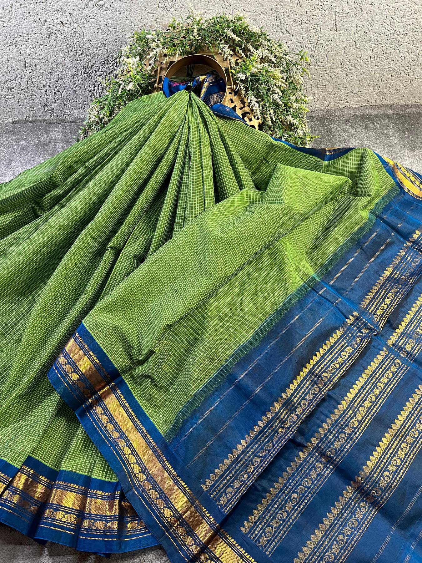 GREEN COTTON PURE HANDLOOM GADWAL SAREE