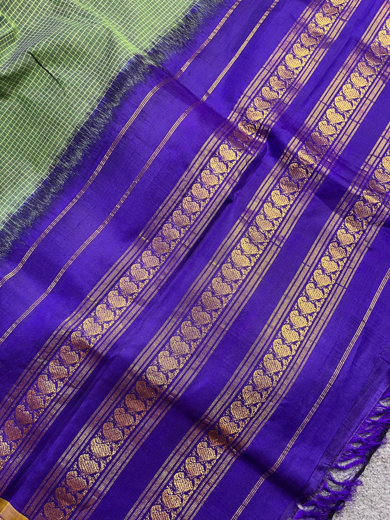 GREEN COTTON PURE HANDLOOM GADWAL SAREE