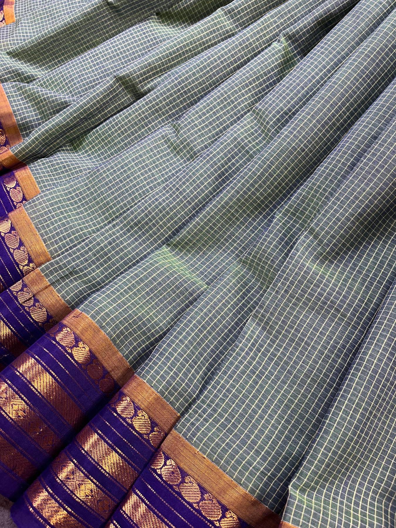 GREEN COTTON PURE HANDLOOM GADWAL SAREE