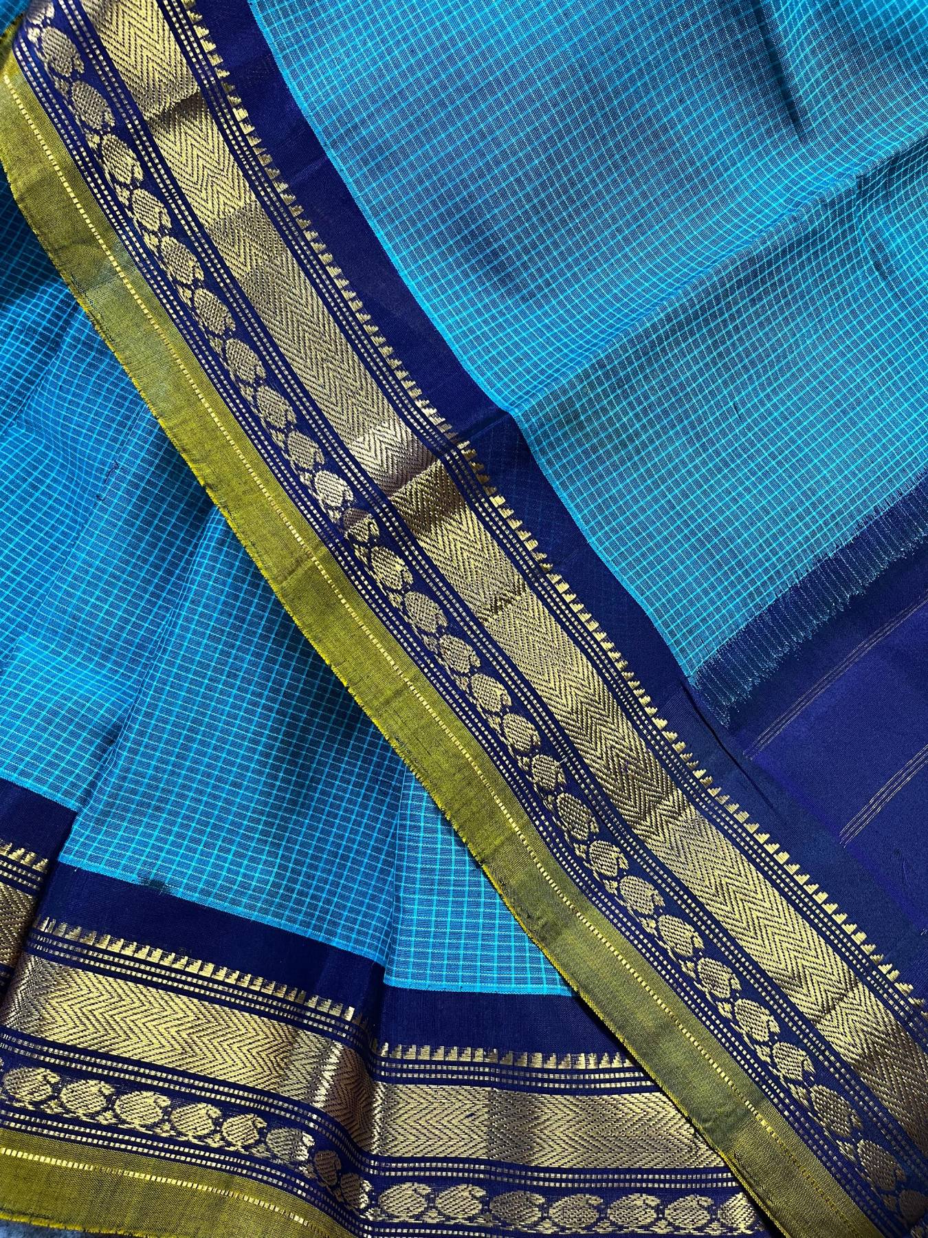 BLUE COTTON PURE HANDLOOM GADWAL SAREE
