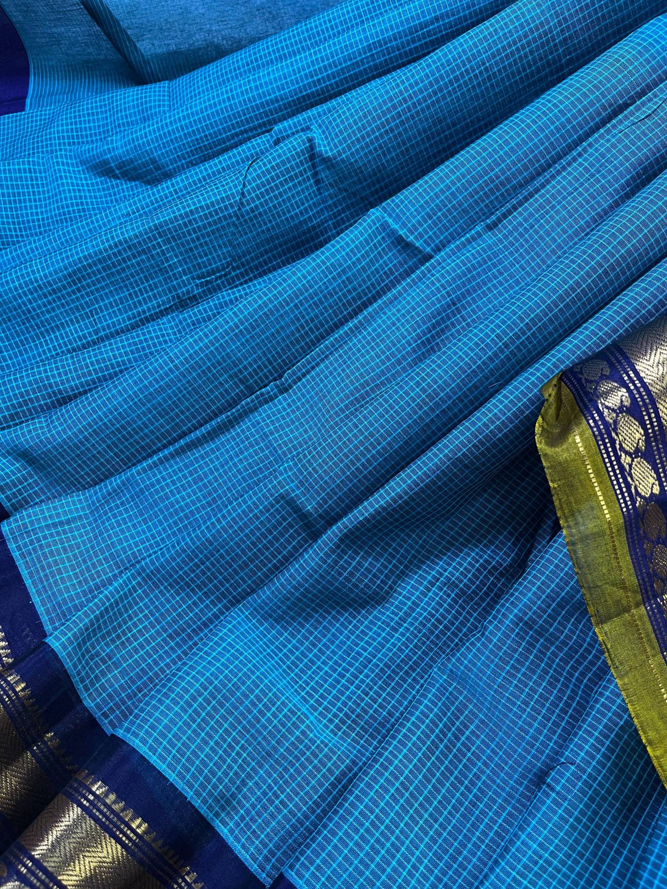 BLUE COTTON PURE HANDLOOM GADWAL SAREE