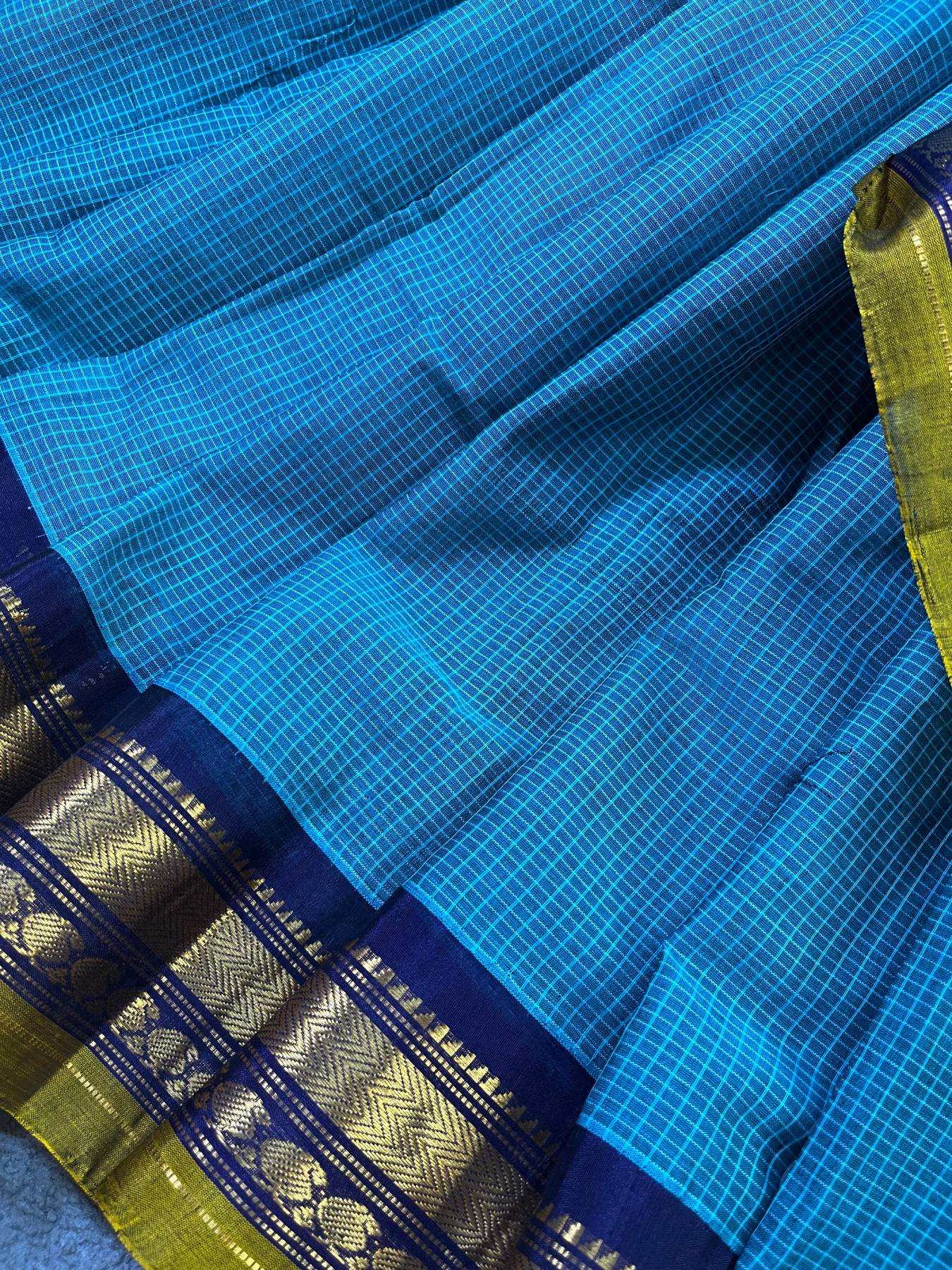 BLUE COTTON PURE HANDLOOM GADWAL SAREE