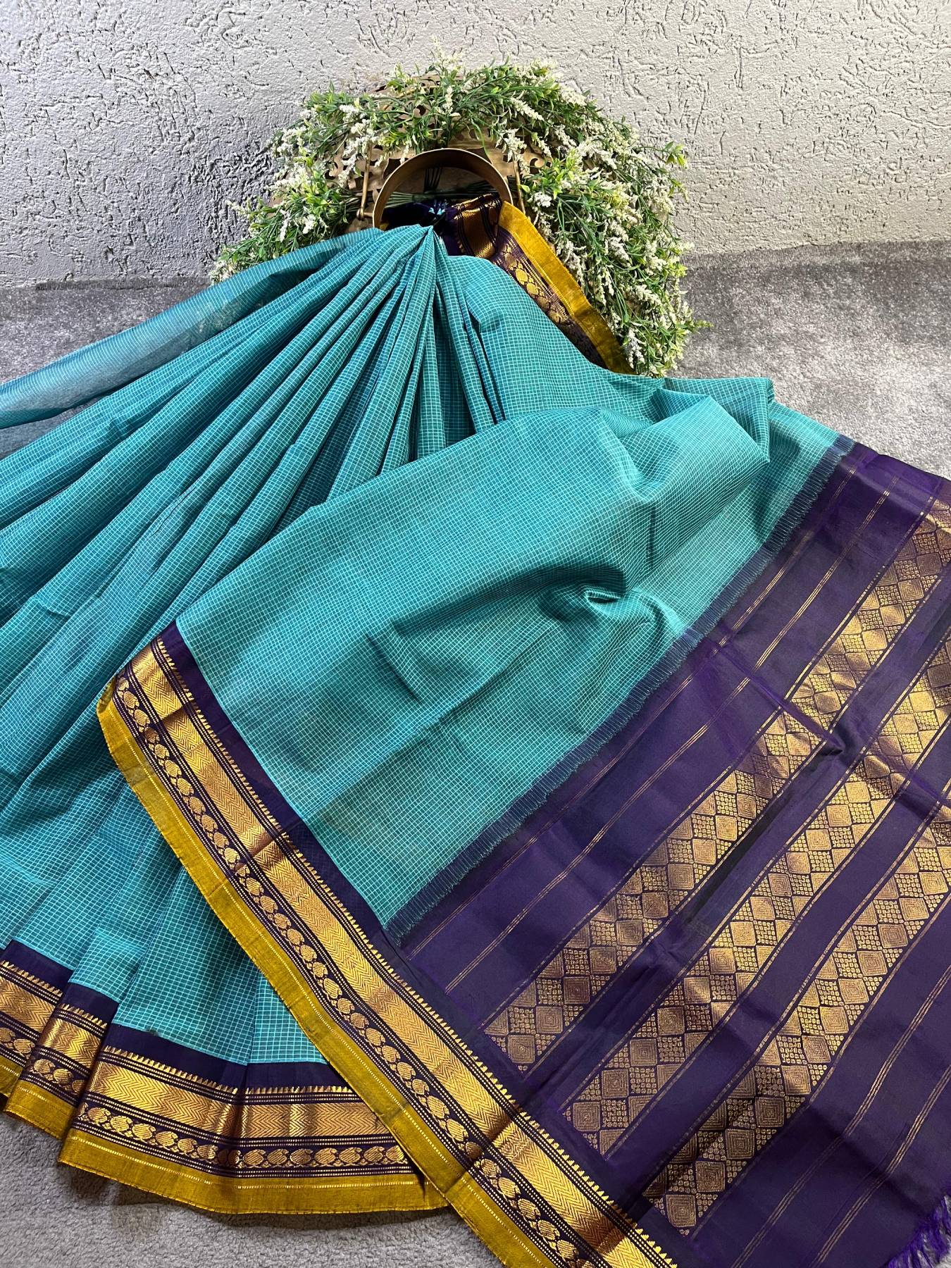 BLUE COTTON PURE HANDLOOM GADWAL SAREE