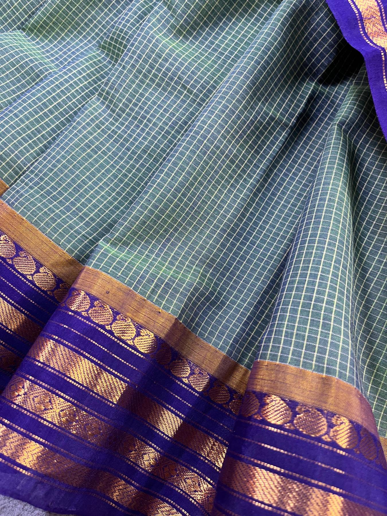GREEN COTTON PURE HANDLOOM GADWAL SAREE