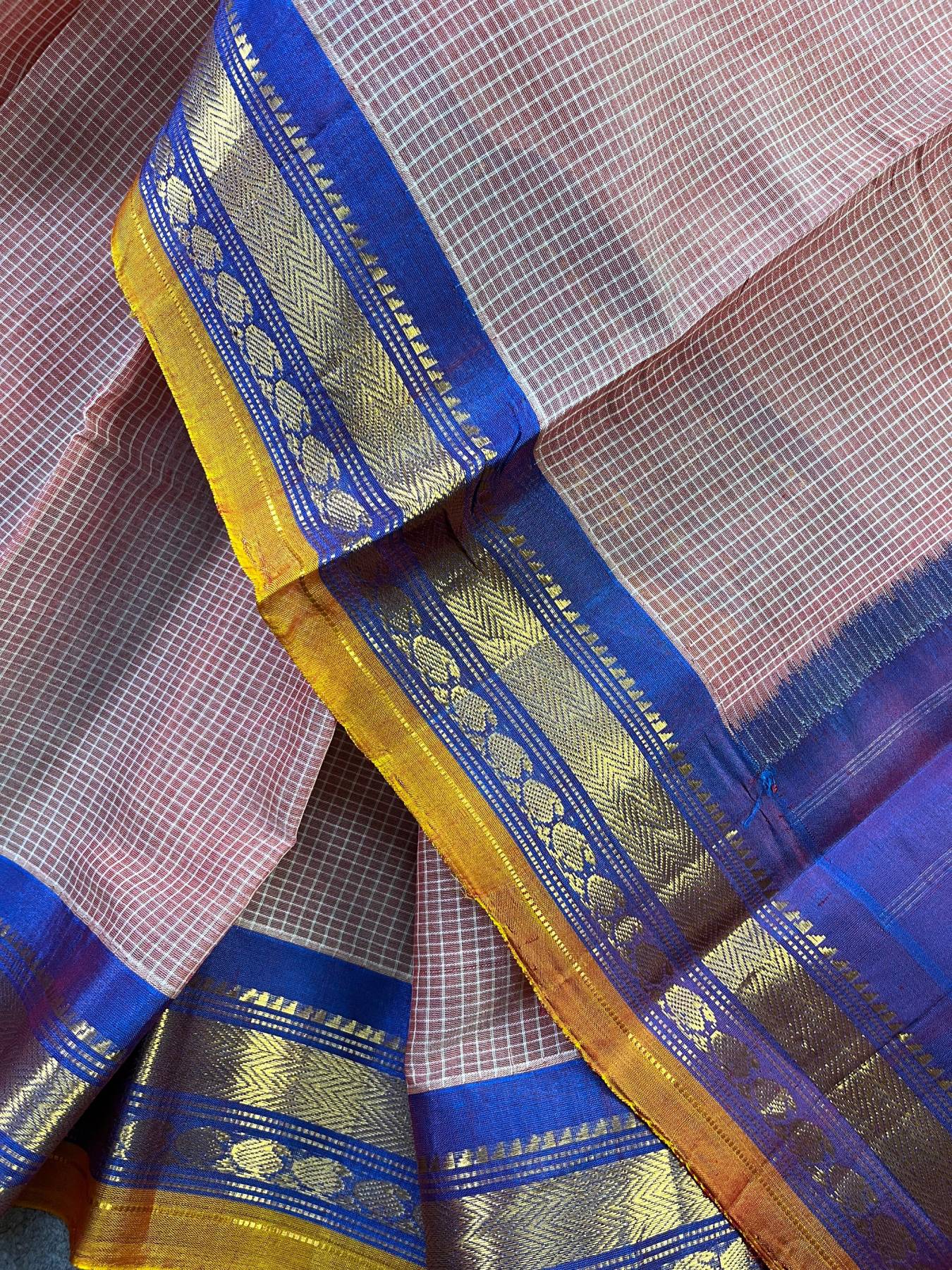 PEACH COTTON PURE HANDLOOM GADWAL SAREE