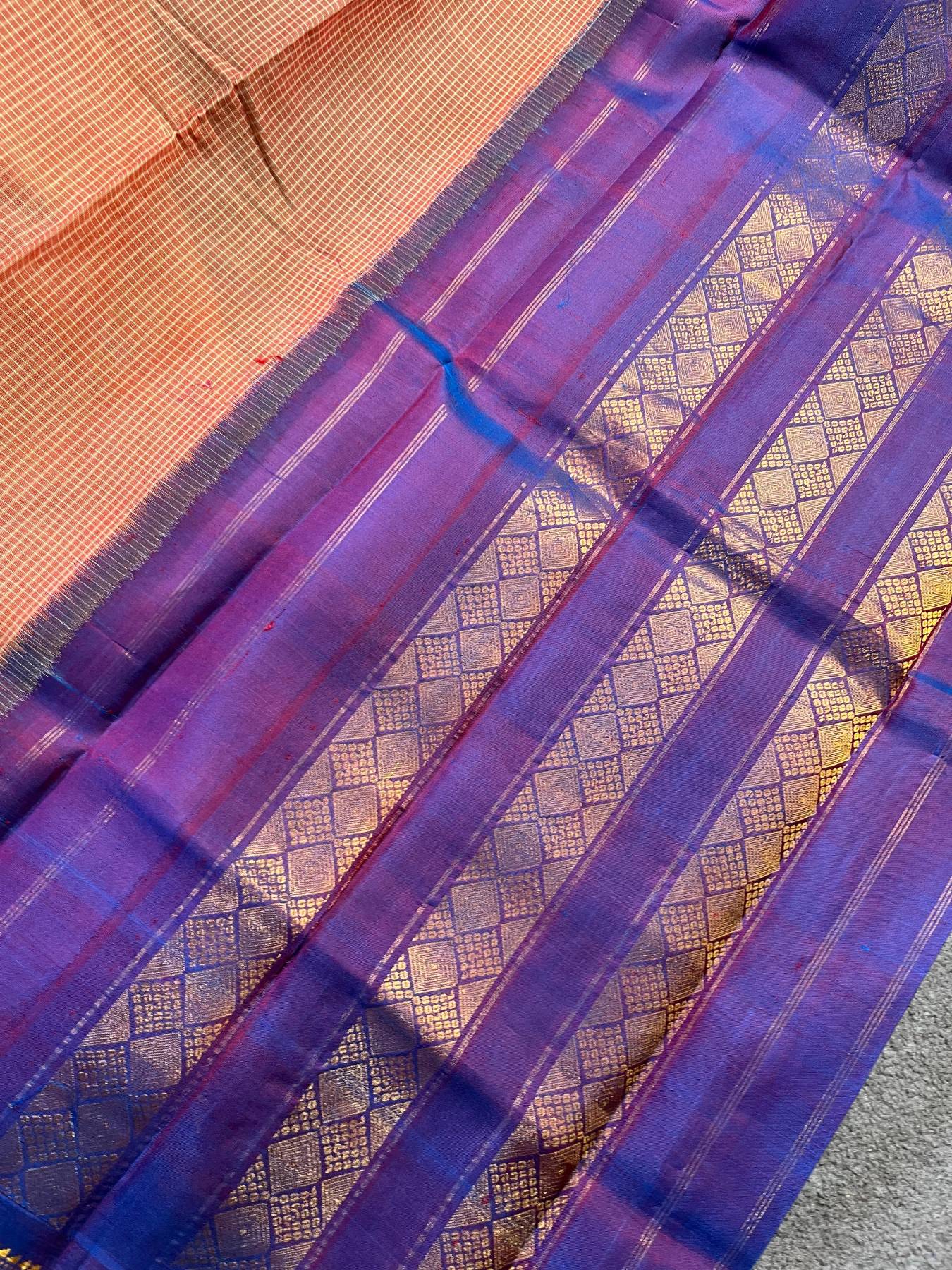 PEACH COTTON PURE HANDLOOM GADWAL SAREE