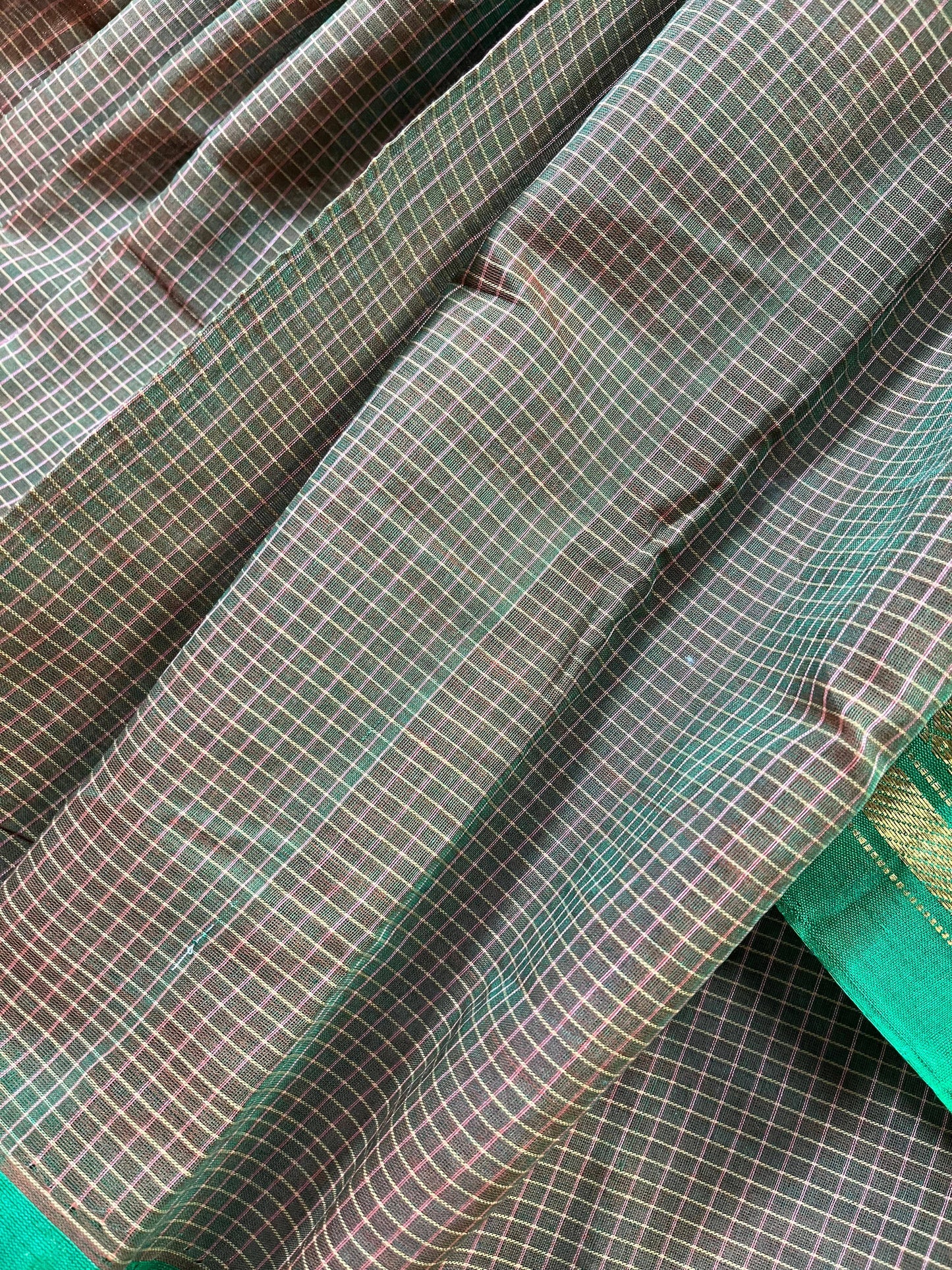 TWO TONE GREEN COTTON PURE HANDLOOM GADWAL SAREE