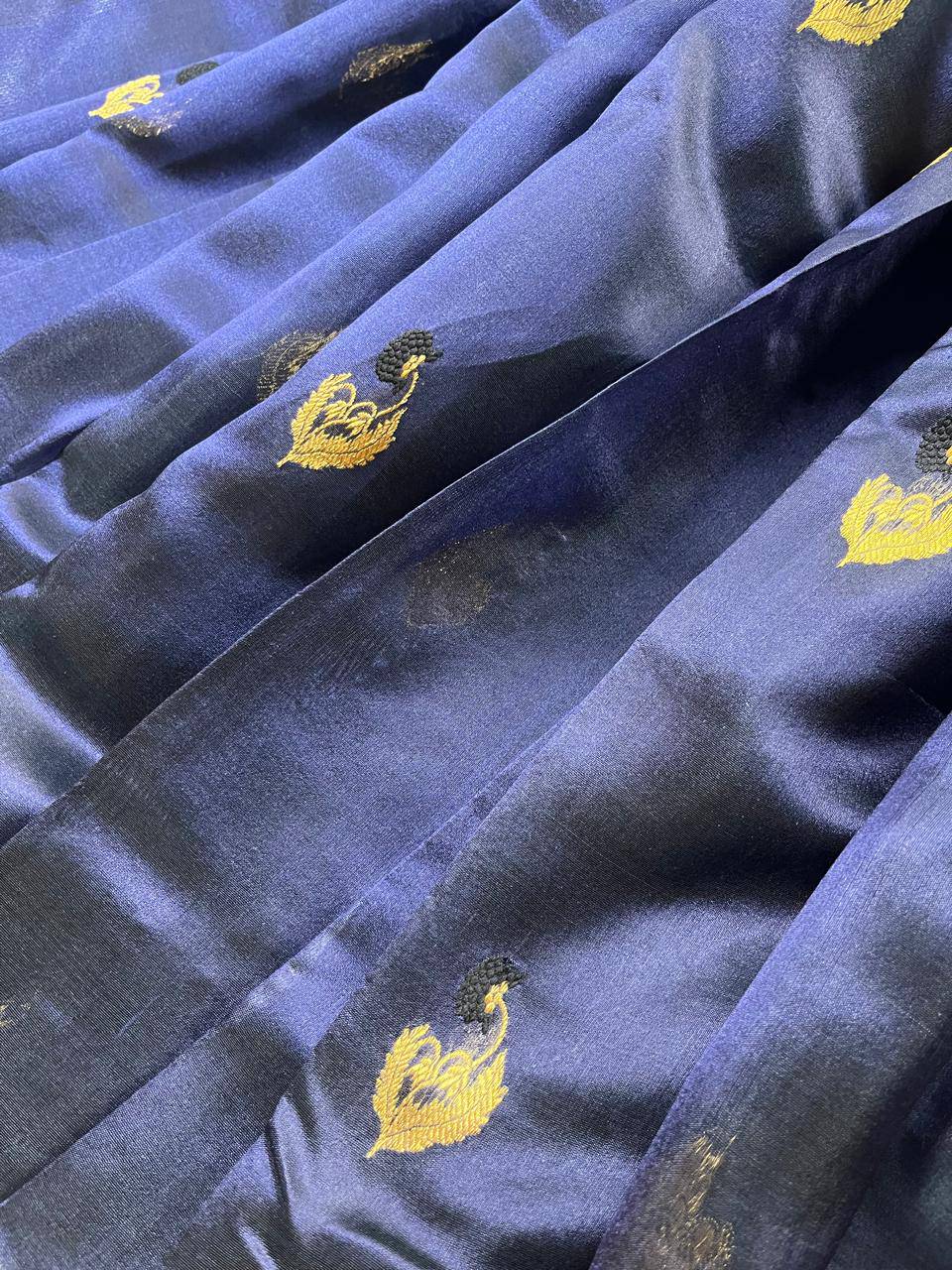 MIDNIGHT BLUE SILK PURE HANDLOOM CHANDERI SAREE