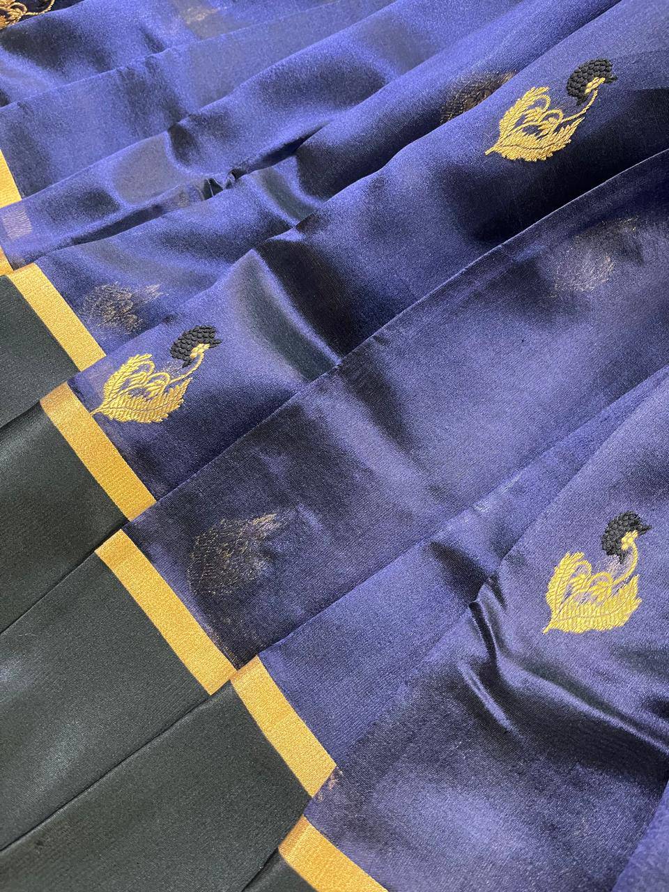 MIDNIGHT BLUE SILK PURE HANDLOOM CHANDERI SAREE