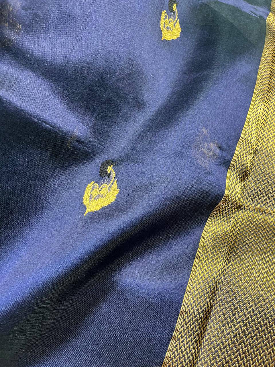 MIDNIGHT BLUE SILK PURE HANDLOOM CHANDERI SAREE