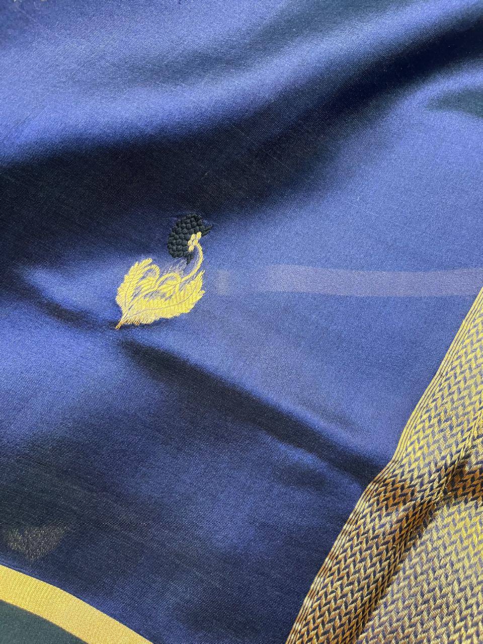 MIDNIGHT BLUE SILK PURE HANDLOOM CHANDERI SAREE