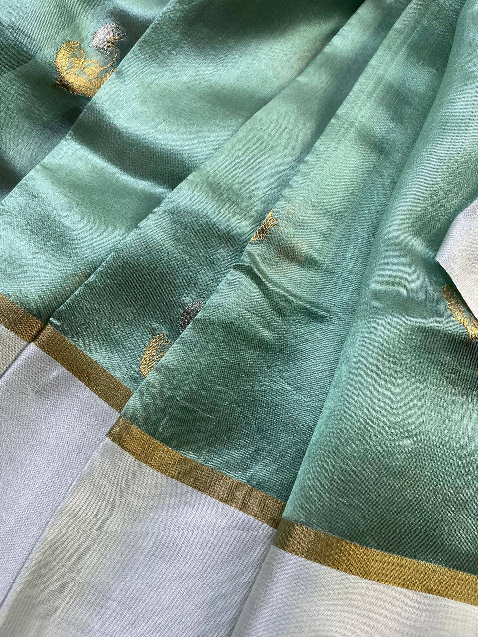 ICE BLUE SILK PURE HANDLOOM CHANDERI SAREE