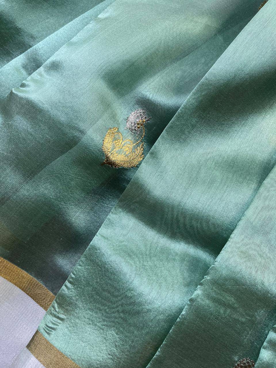 ICE BLUE SILK PURE HANDLOOM CHANDERI SAREE