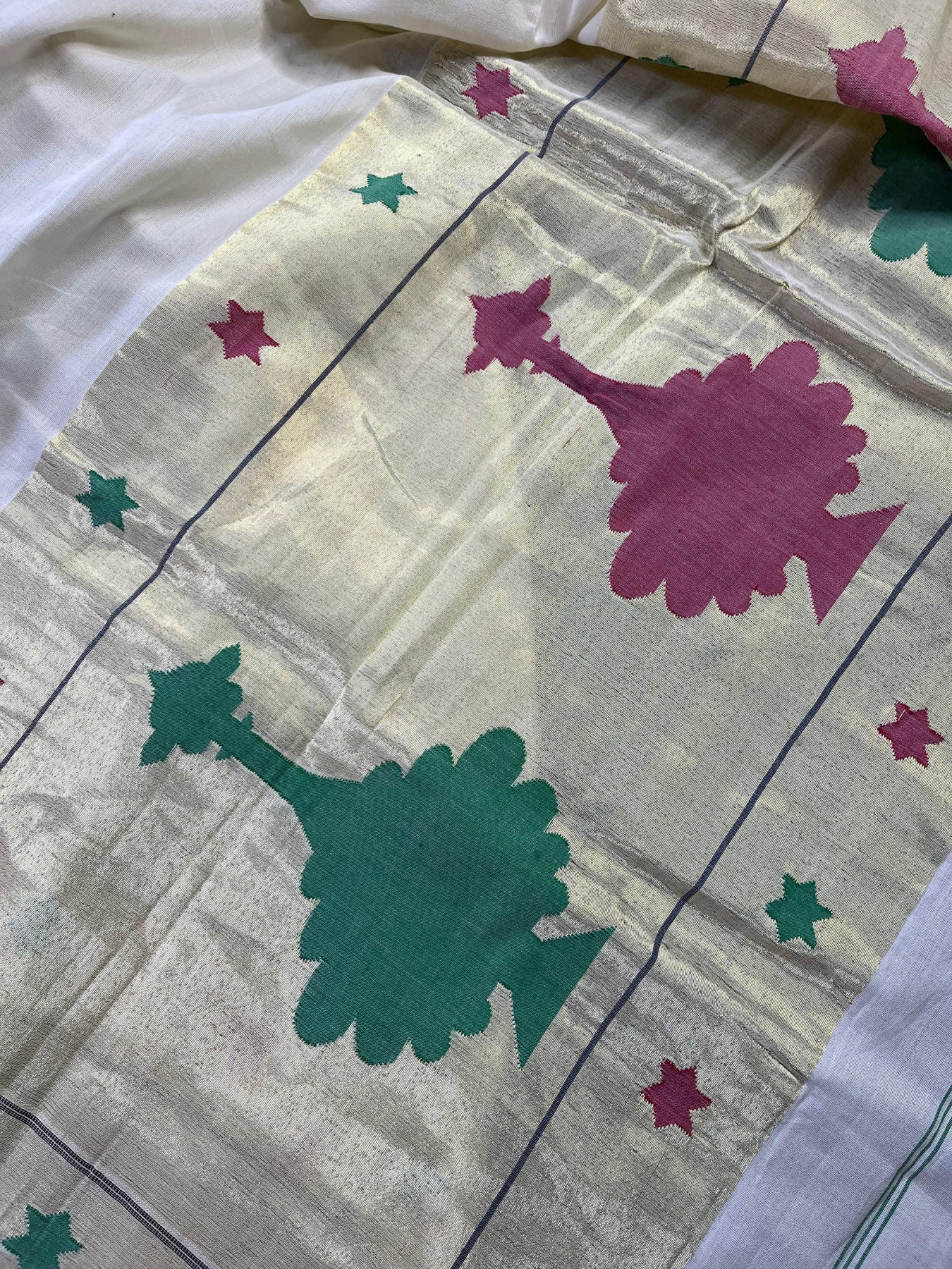 WHITE COTTON PURE HANDLOOM PAITHANI SAREE