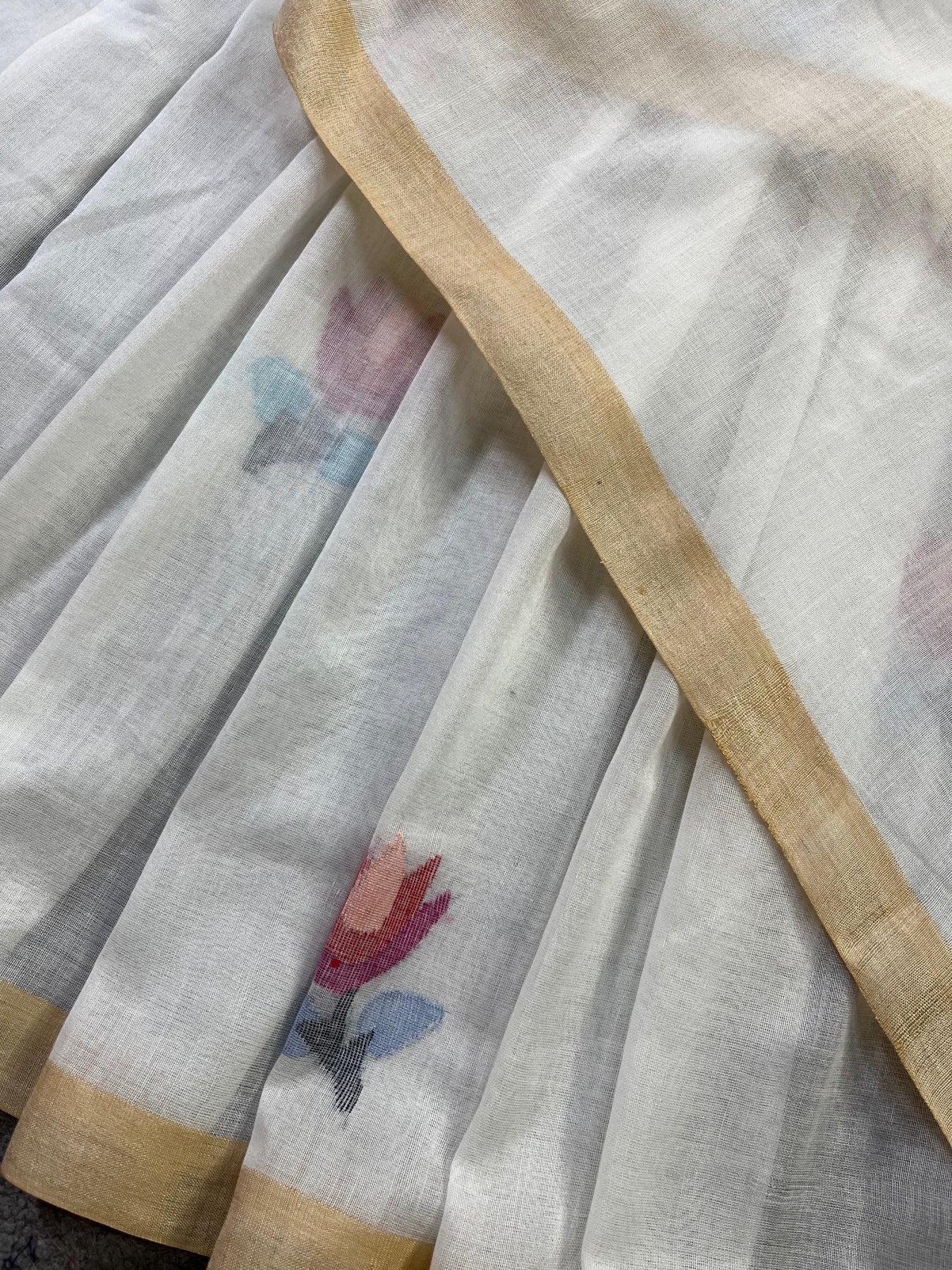WHITE COTTON PURE HANDLOOM JAMDANI SAREE