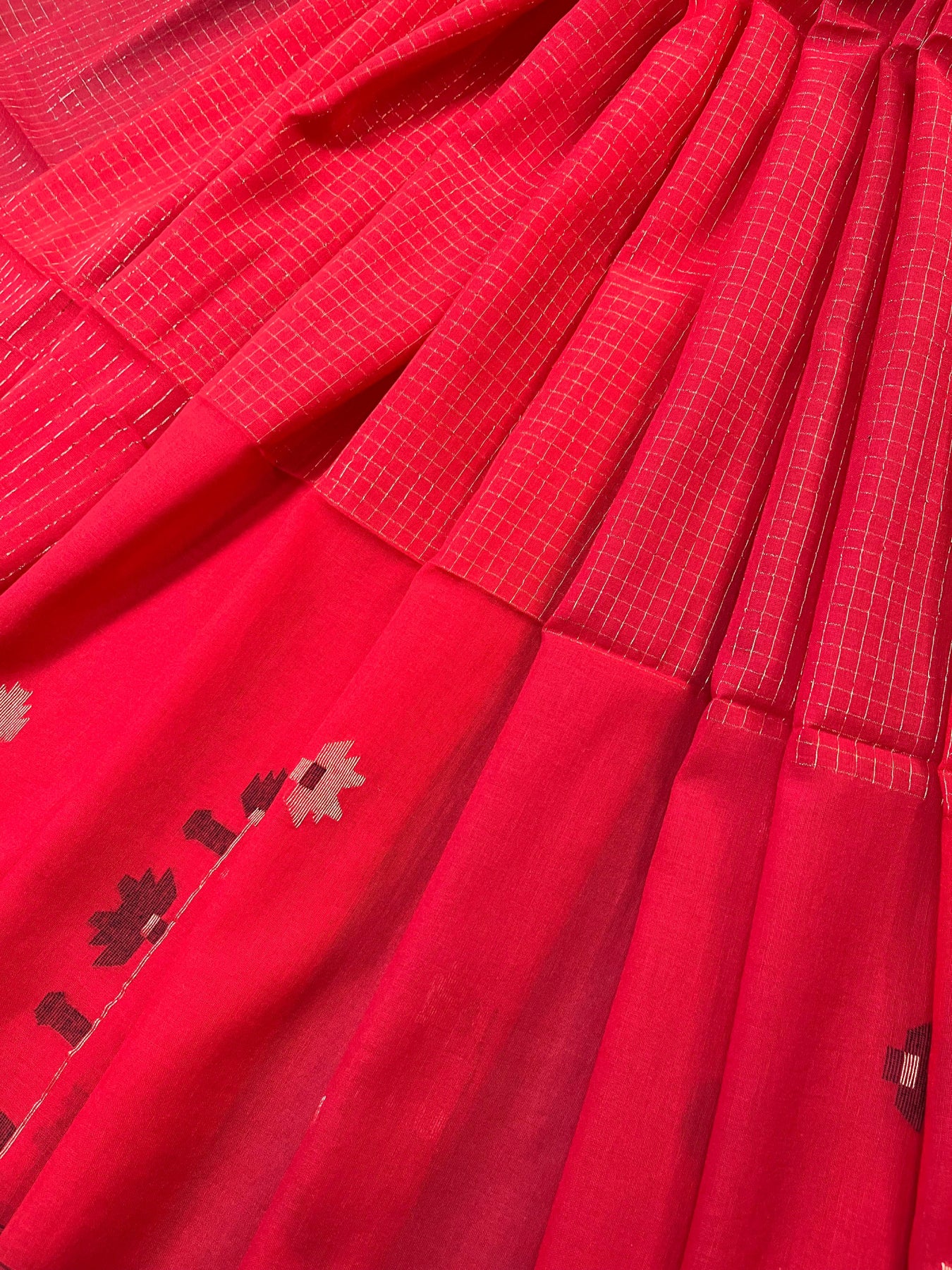 RED COTTON PURE HANDLOOM MUL SAREE
