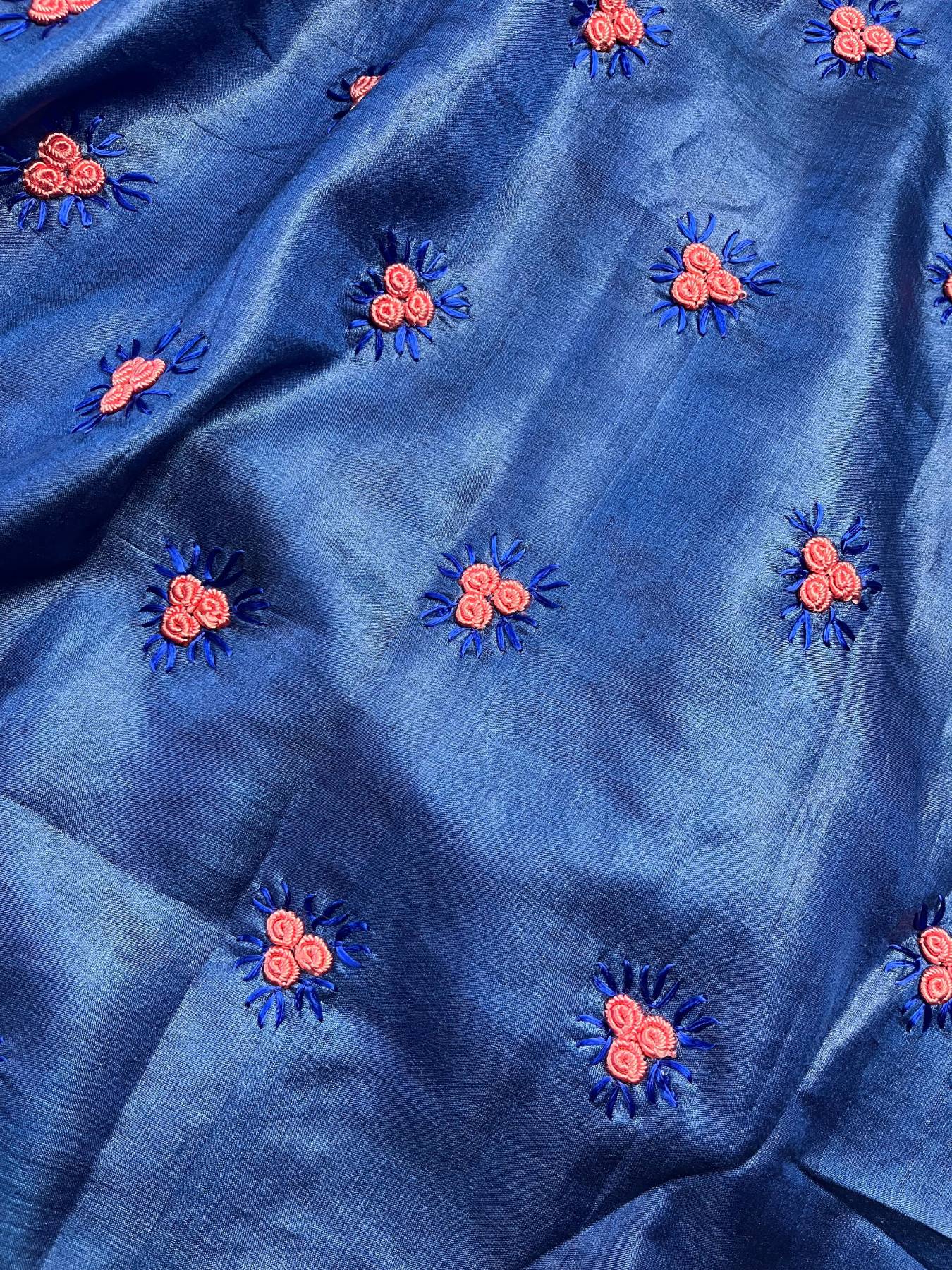 ROYAL BLUE TASSAR SILK PURE HANDLOOM FULKARI SAREE