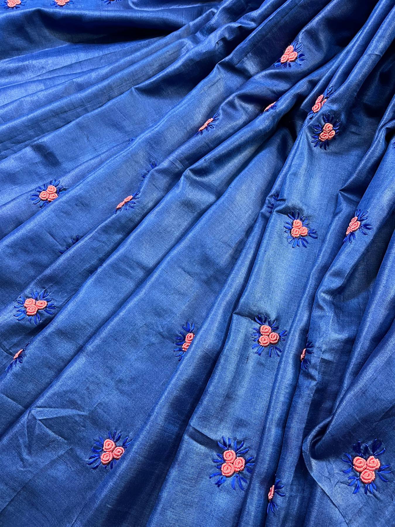 ROYAL BLUE TASSAR SILK PURE HANDLOOM FULKARI SAREE