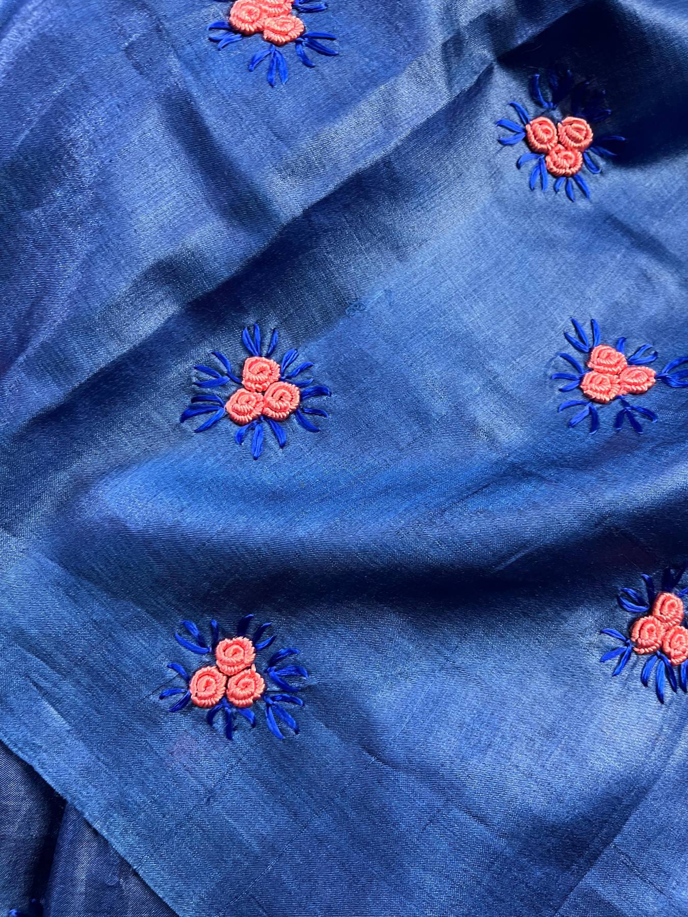 ROYAL BLUE TASSAR SILK PURE HANDLOOM FULKARI SAREE