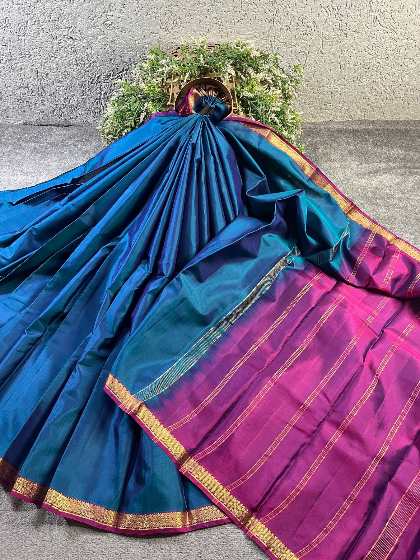PEACOCK BLUE SILK PURE HANDLOOM KANJIVARAM SAREE