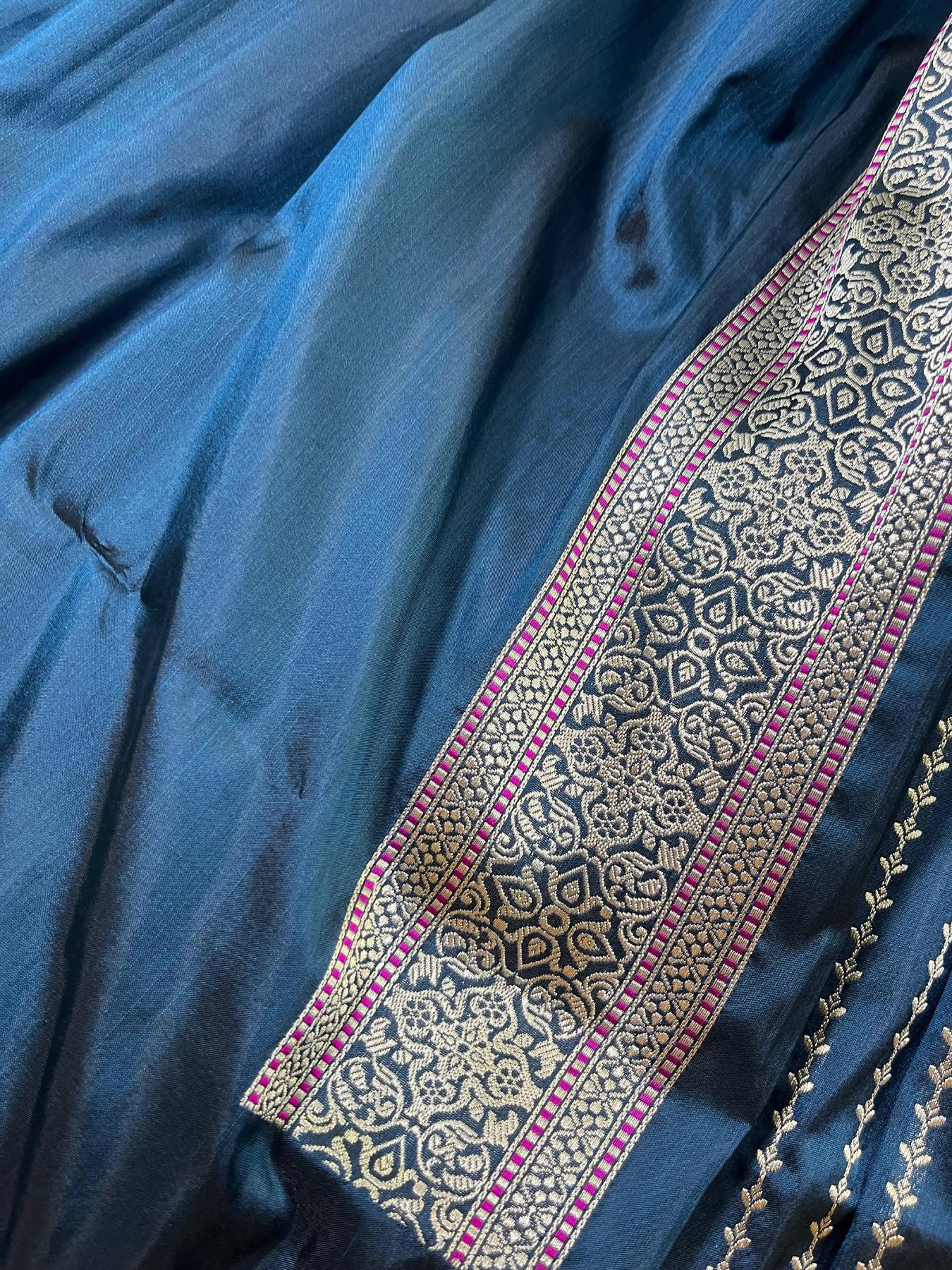 TEAL BLUE SILK PURE HANDLOOM BANARASI SAREE