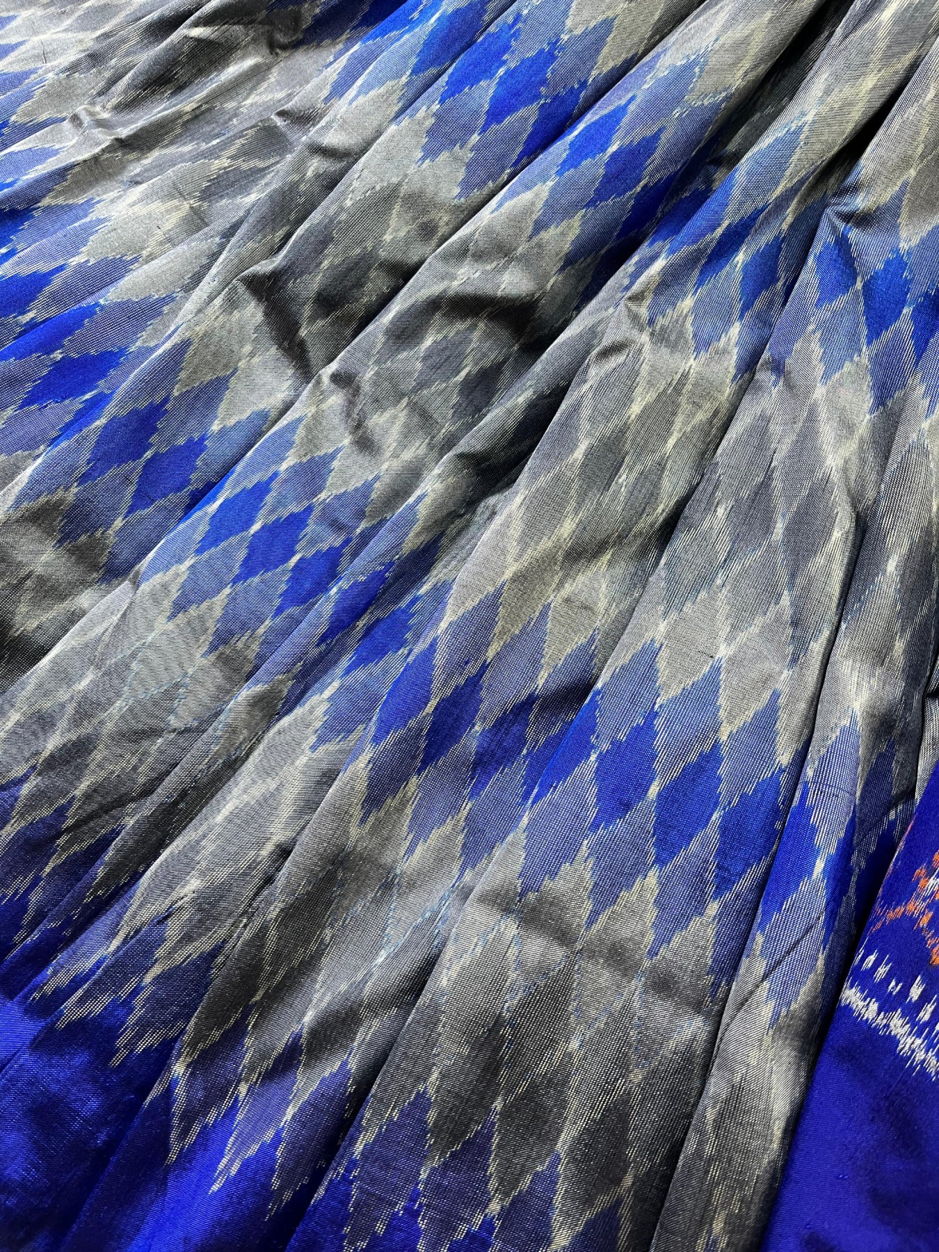 GREY BLUE SILK PURE HANDLOOM IKKAT SAREE