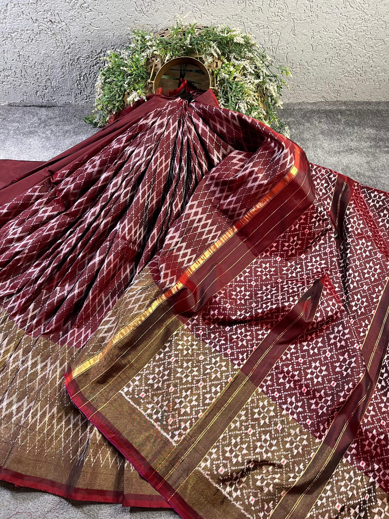 MAROON SILK PURE HANDLOOM IKKAT SAREE