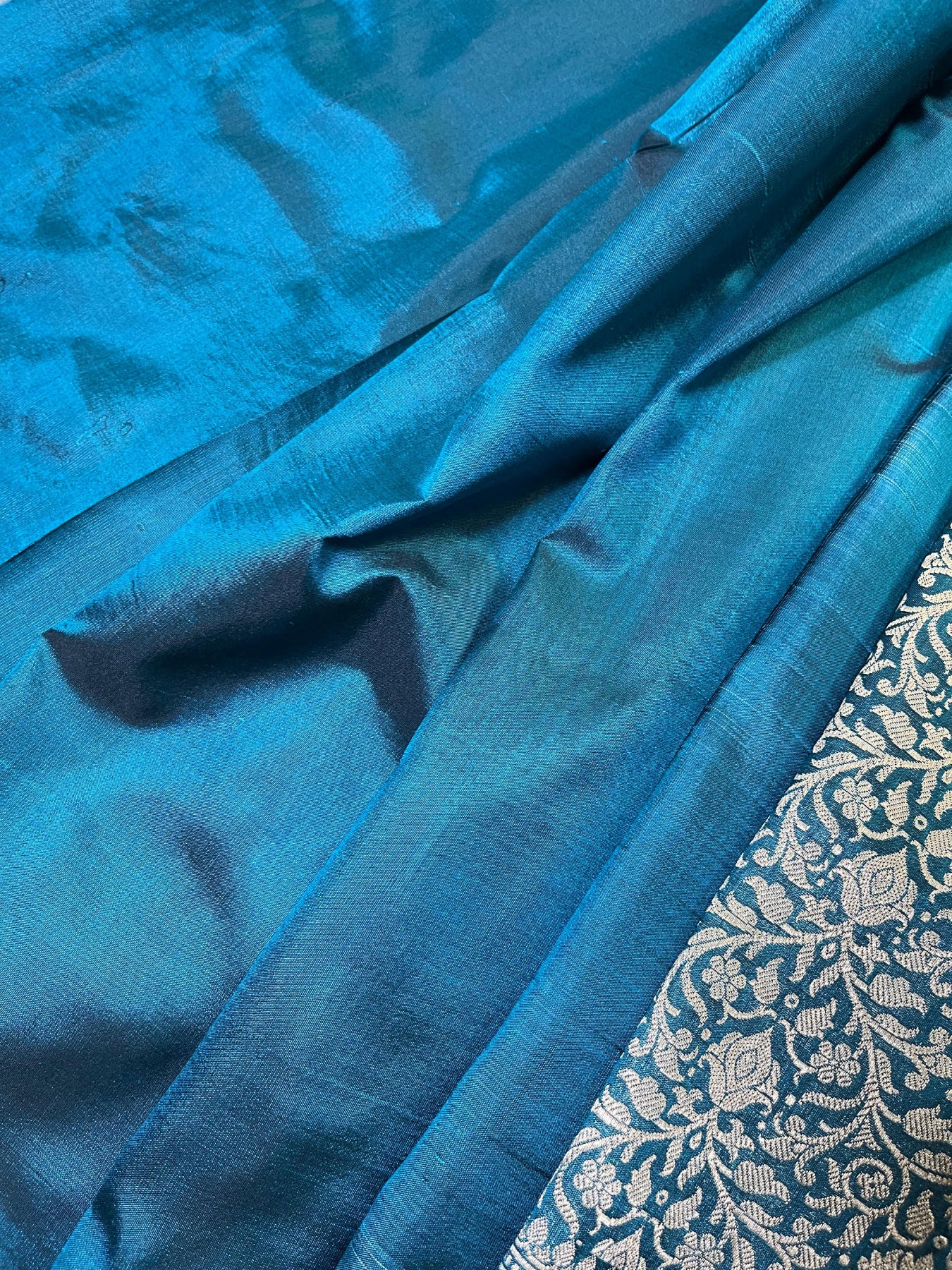 TEAL BLUE SILK PURE HANDLOOM BANARASI SAREE