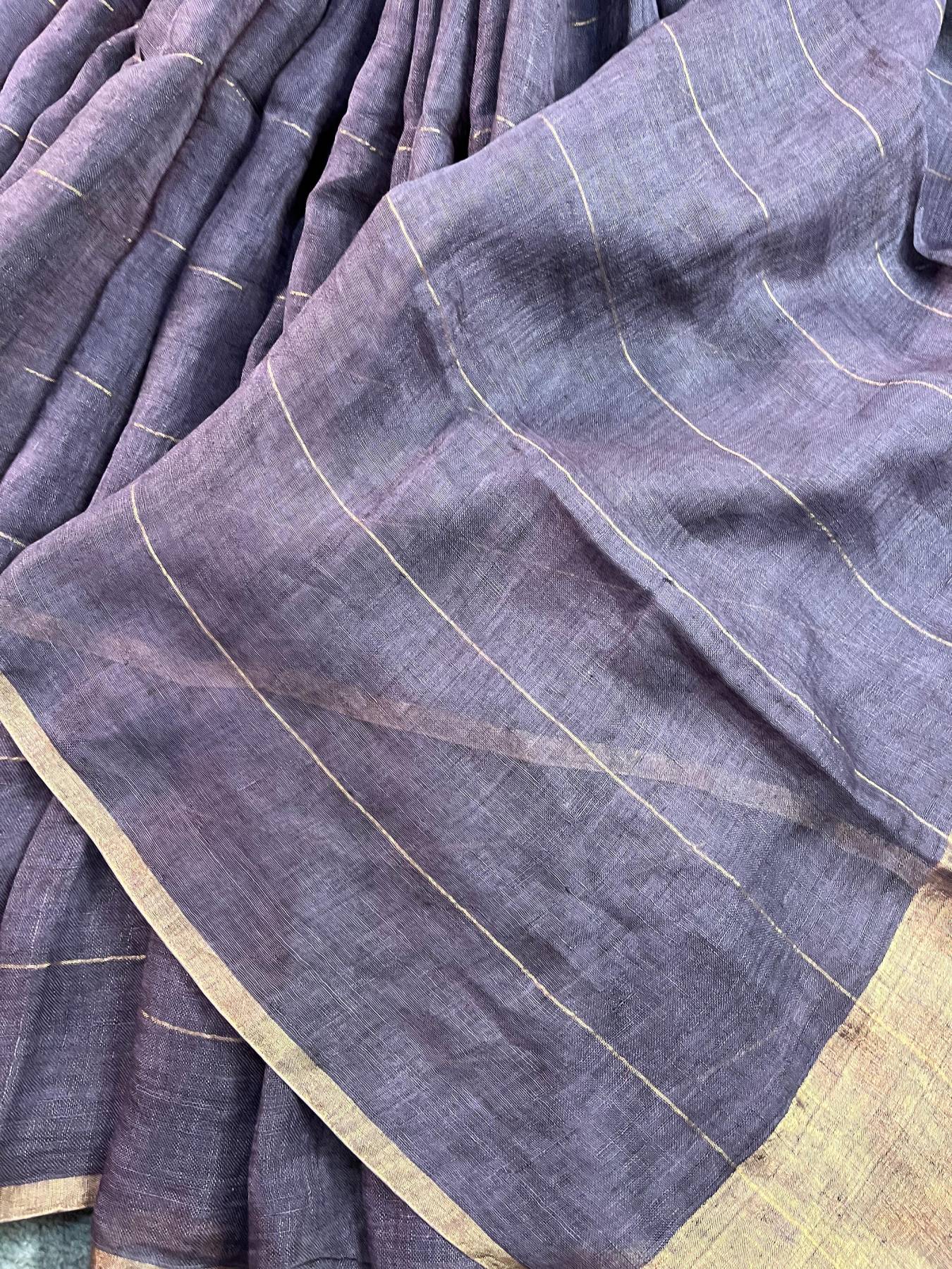 MAUVE PURE HANDLOOM LINEN SAREE