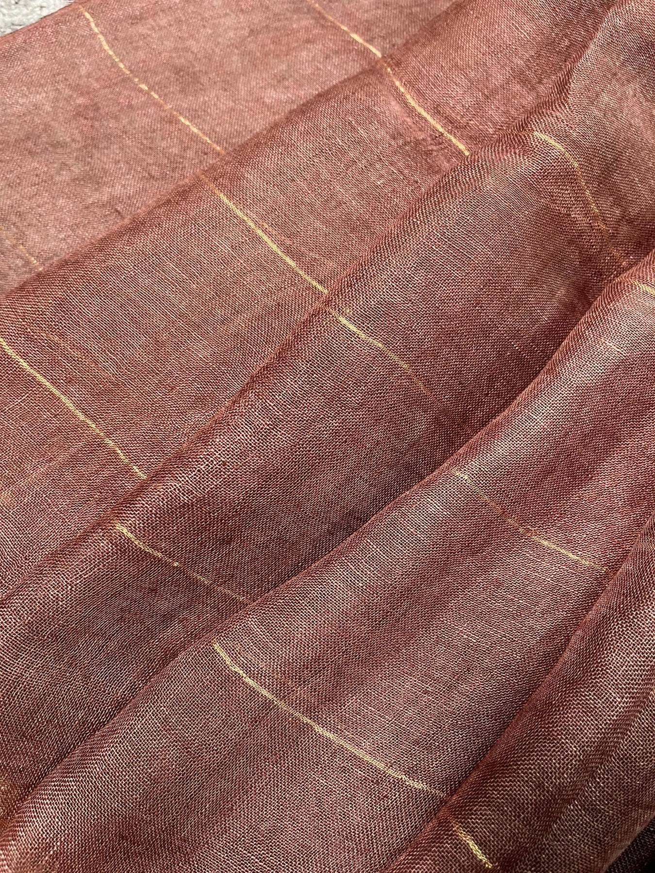 BROWN PURE HANDLOOM LINEN SAREE