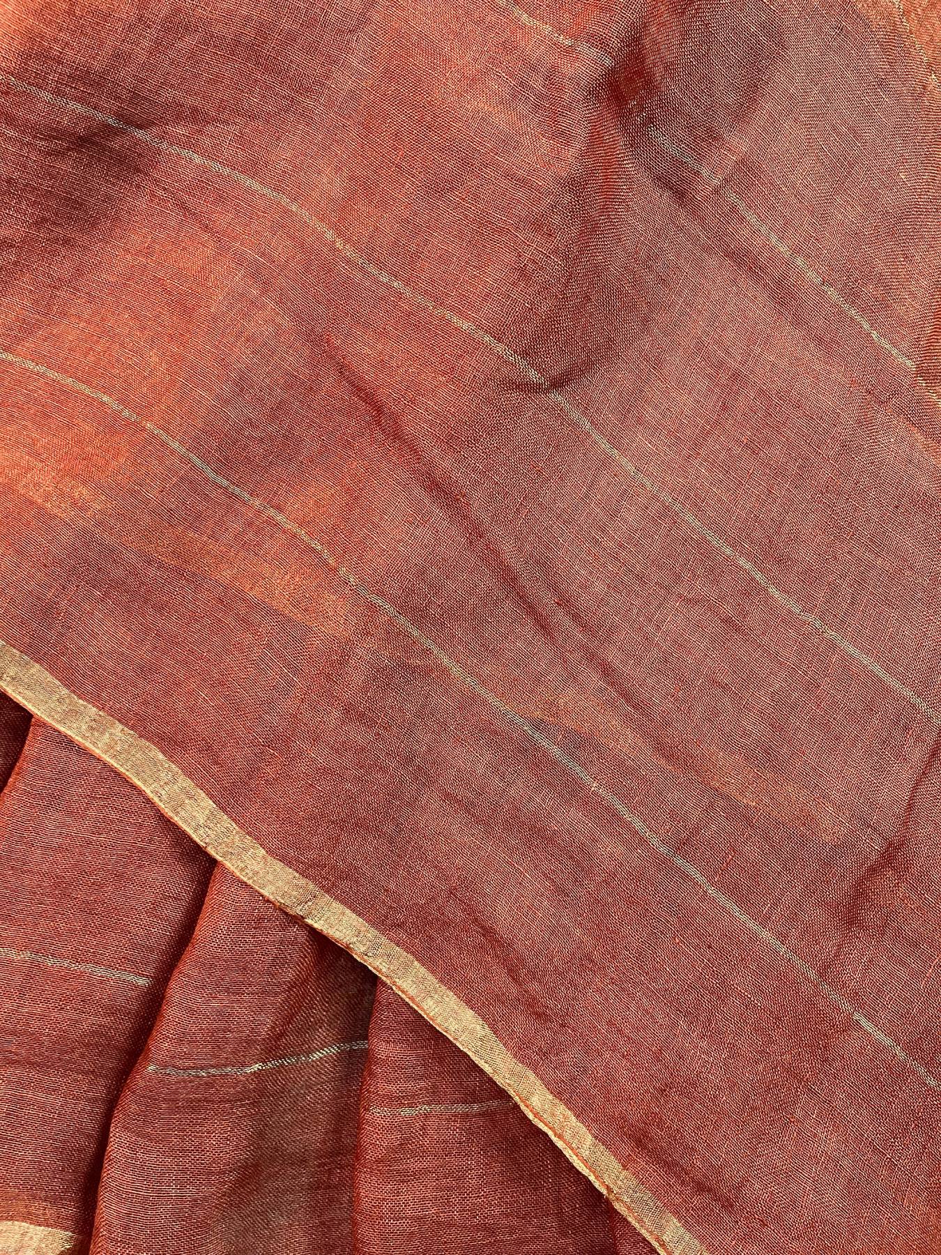 RUST PURE HANDLOOM LINEN SAREE