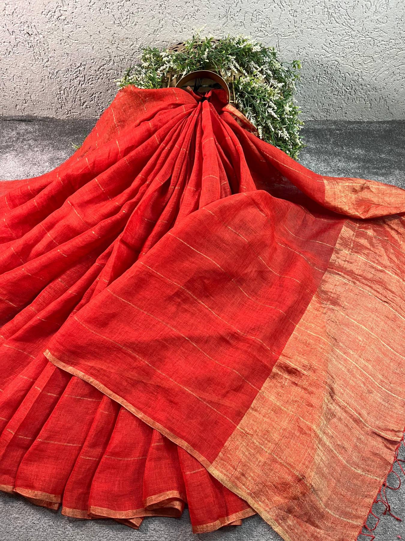ORANGE PURE HANDLOOM LINE SAREE