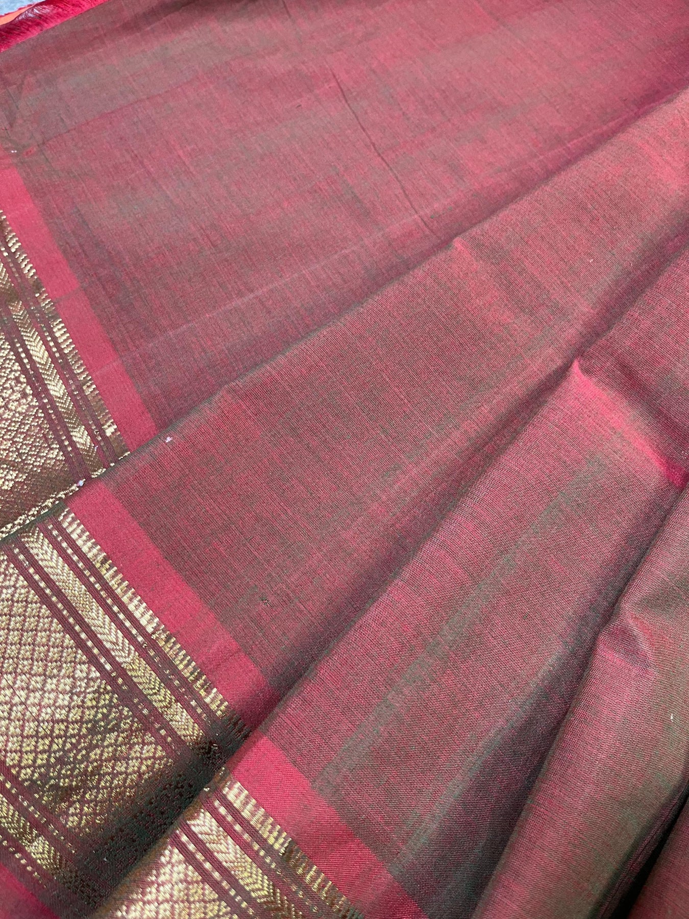 TWO TONE GREEN BROWN COTTON PURE HANDLOOM PAITHANI
