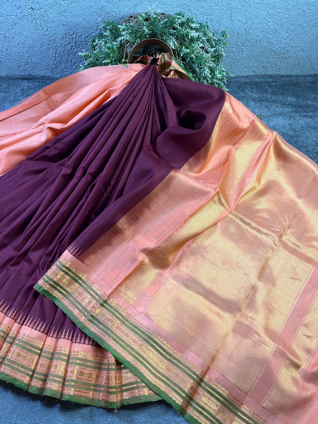 MAROON SILK PURE HANDLOOM GADWAL SAREE