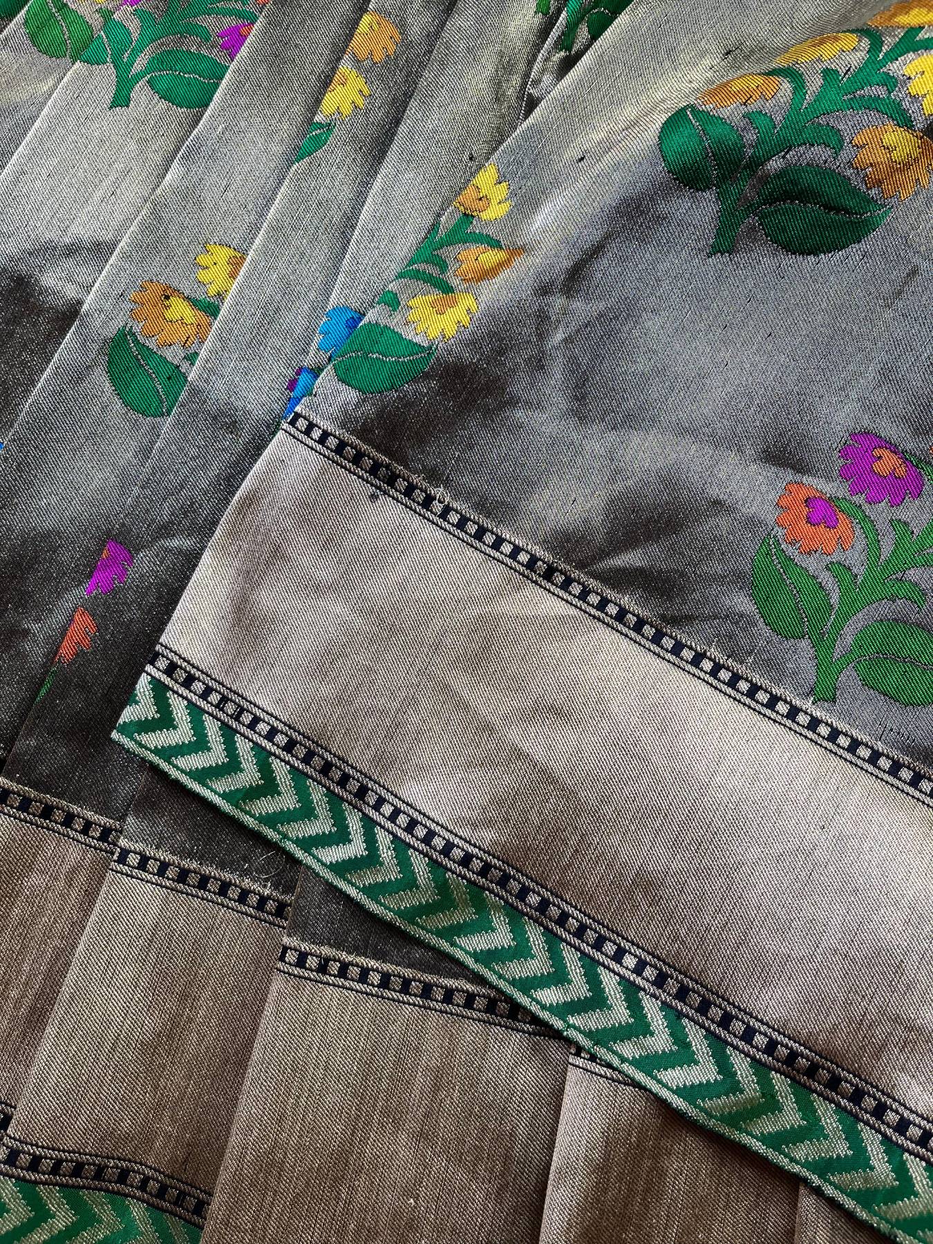 BLACK TISSUE SILK PURE HANDLOOM BANARASI SAREE