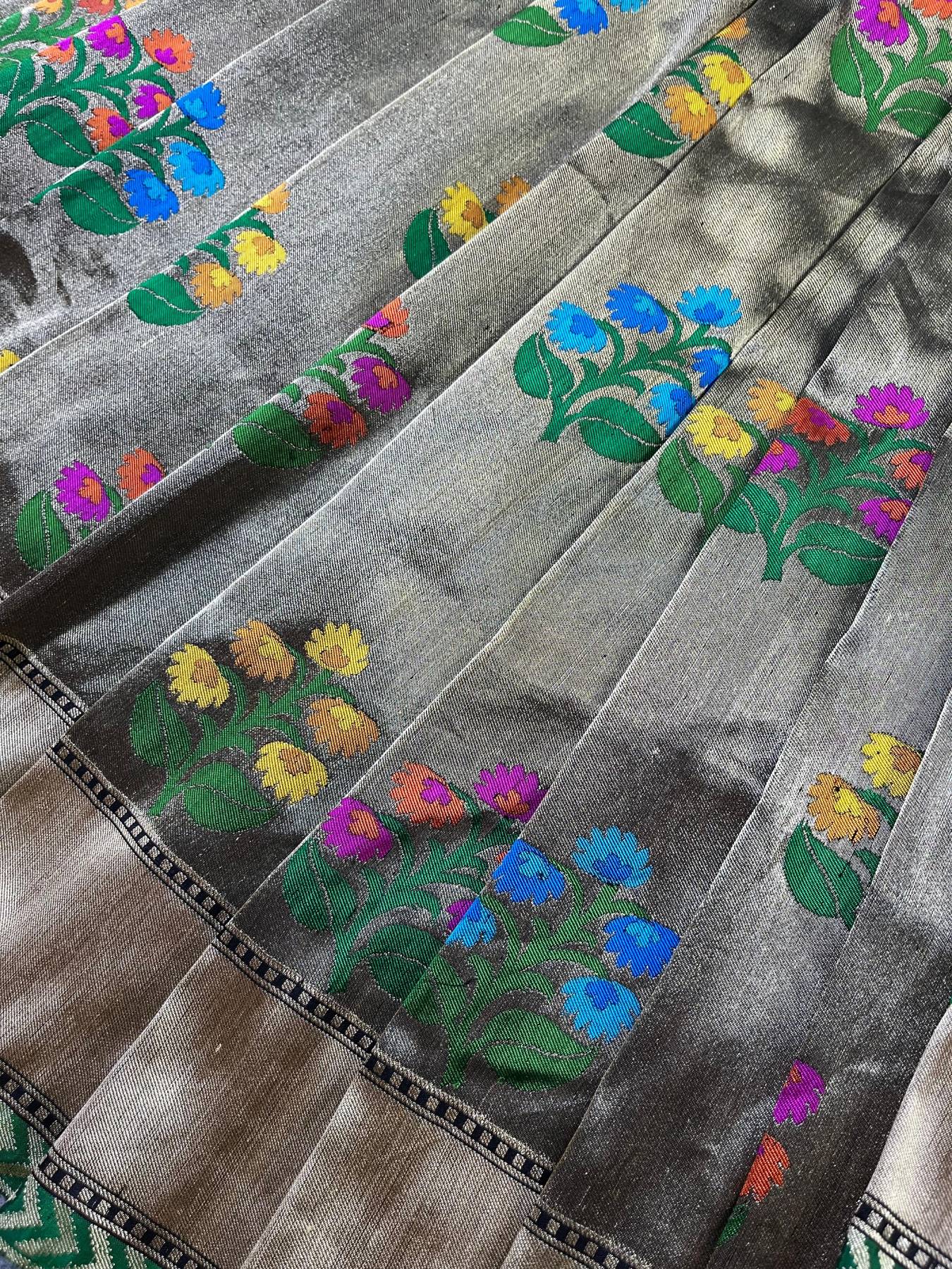 BLACK TISSUE SILK PURE HANDLOOM BANARASI SAREE