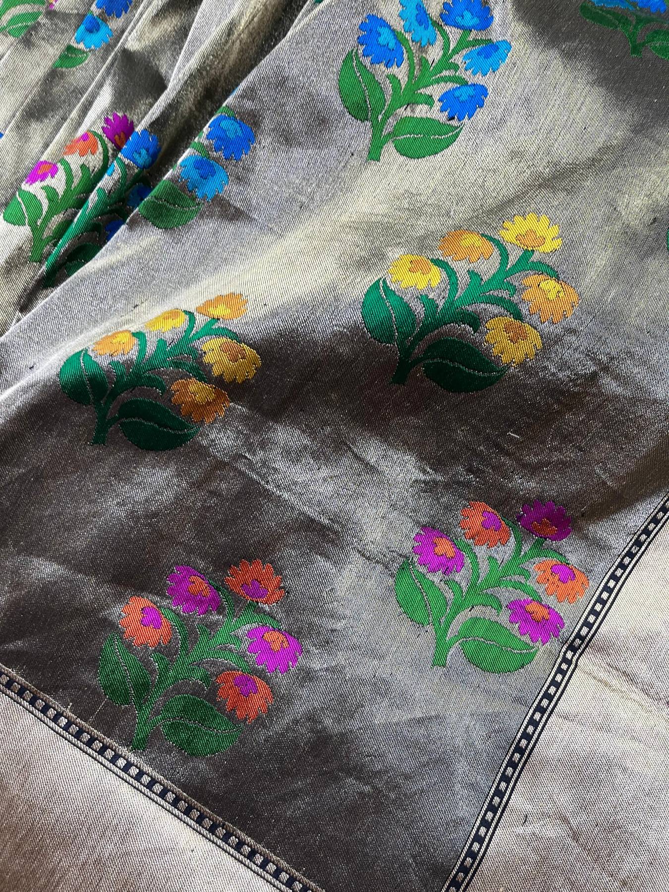 BLACK TISSUE SILK PURE HANDLOOM BANARASI SAREE