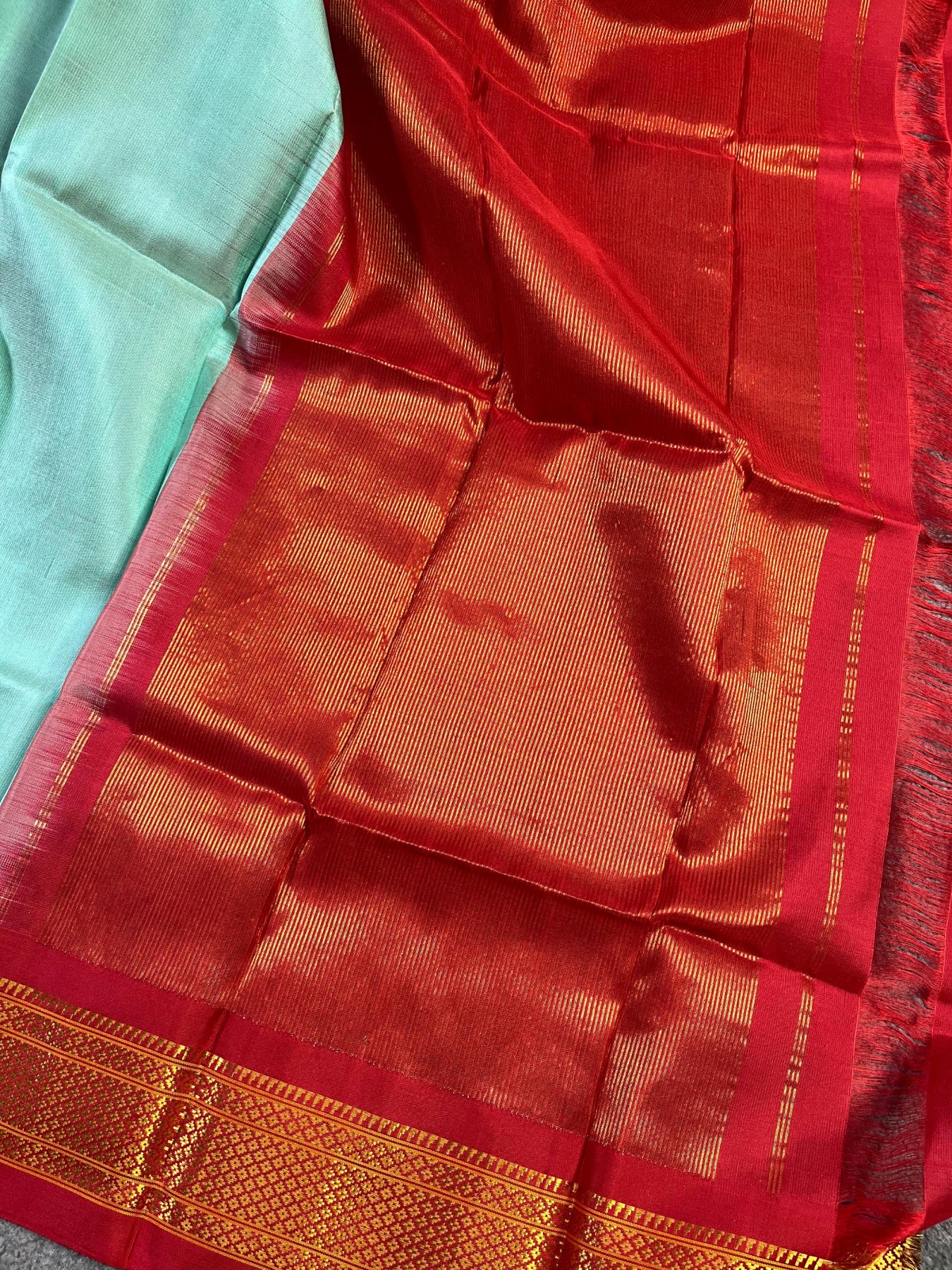 ICE BLUE SILK PURE HANDLOOM GADWAL DUPATTA