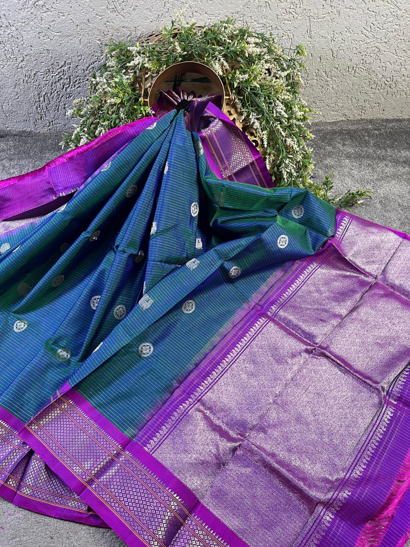 PEACOCK GREEN SILK PURE HANDLOOM GADWAL DUPATTA