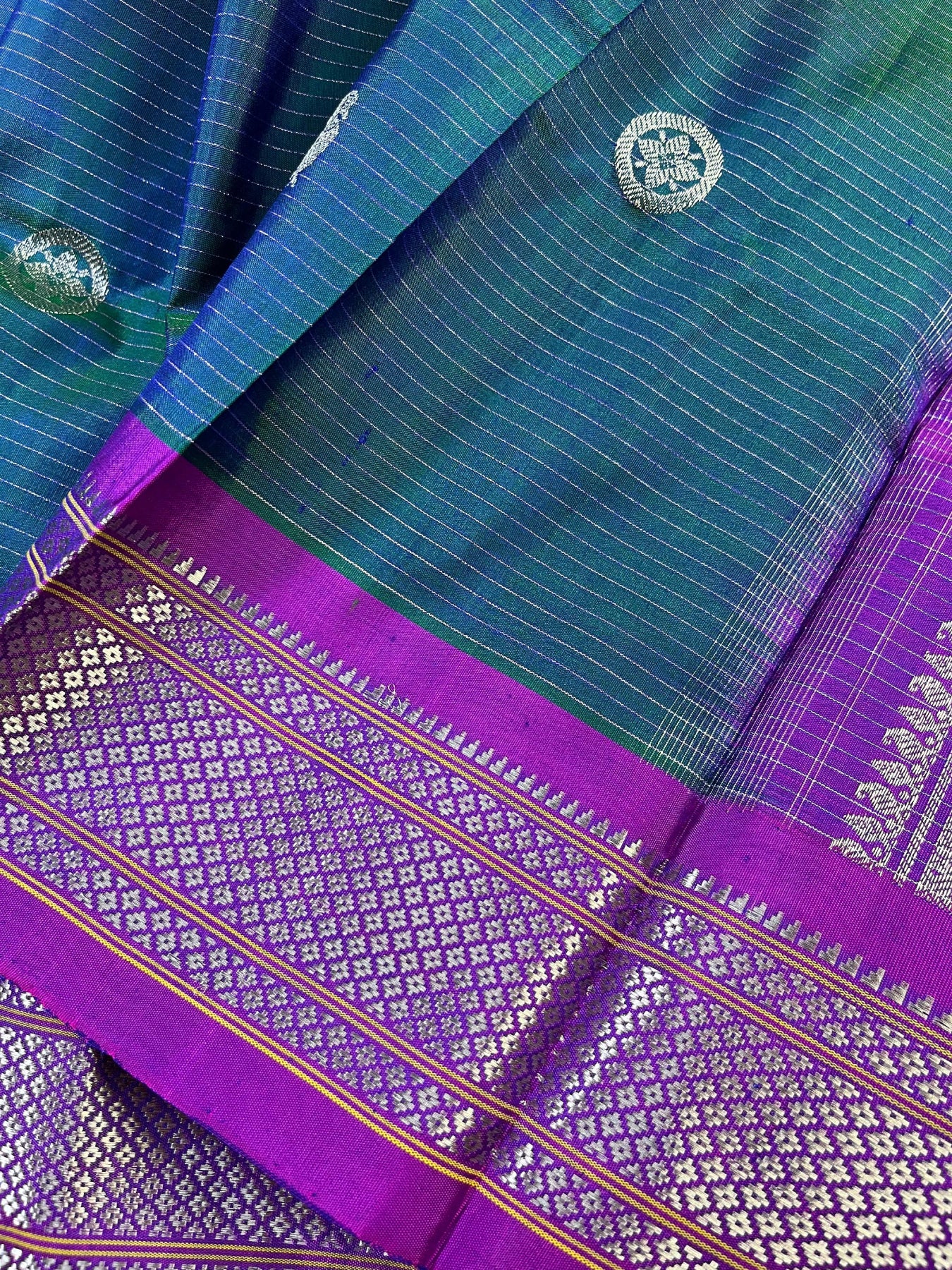 PEACOCK GREEN SILK PURE HANDLOOM GADWAL DUPATTA