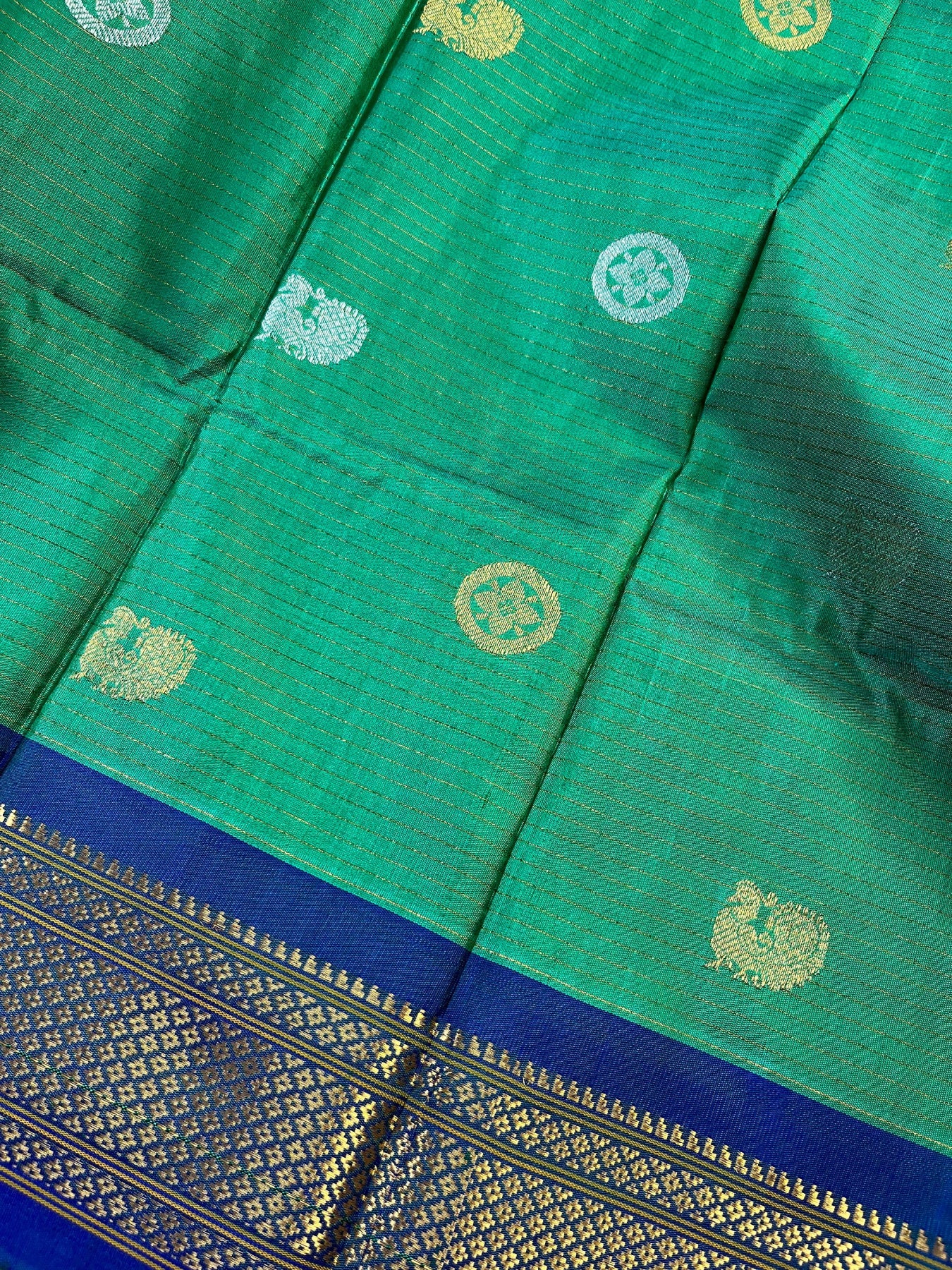 PEACOCK GREEN SILK PURE HANDLOOM GADWAL DUPATTA