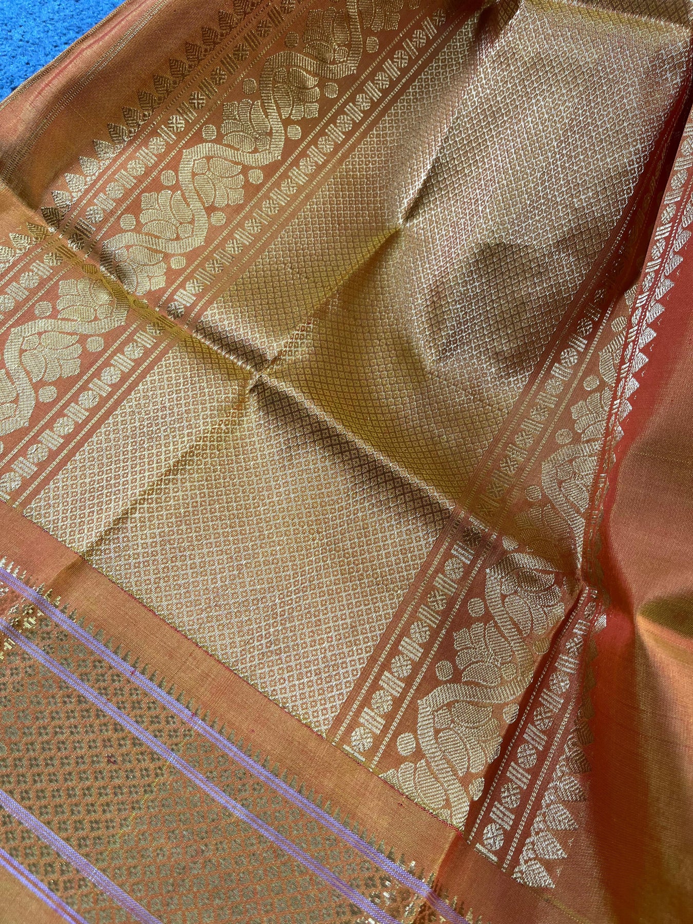 PEACH ORANGE SILK PURE HANDLOOM GADWAL DUPATTA