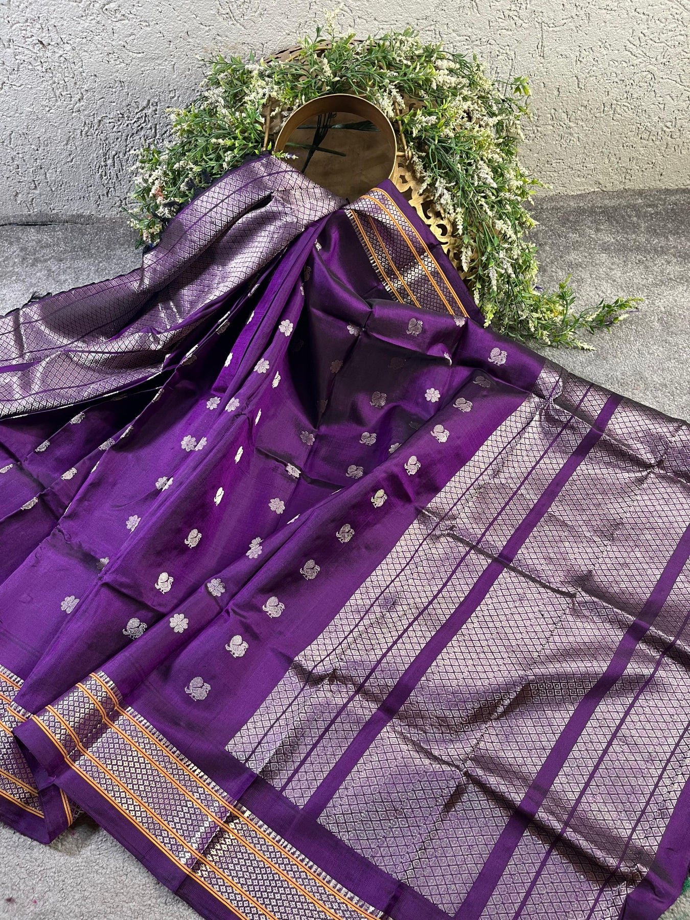 PURPLE SILK PURE HANDLOOM GADWAL DUPATTA
