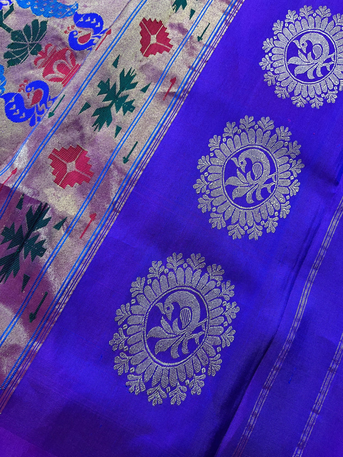PEACOCK BLUE PURE SILK HANDLOOM PAITHANI SAREE