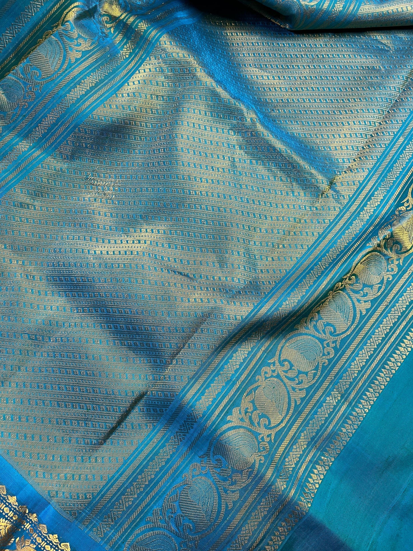 TEAL GREEN SILK PURE HANDLOOM GADWAL SAREE
